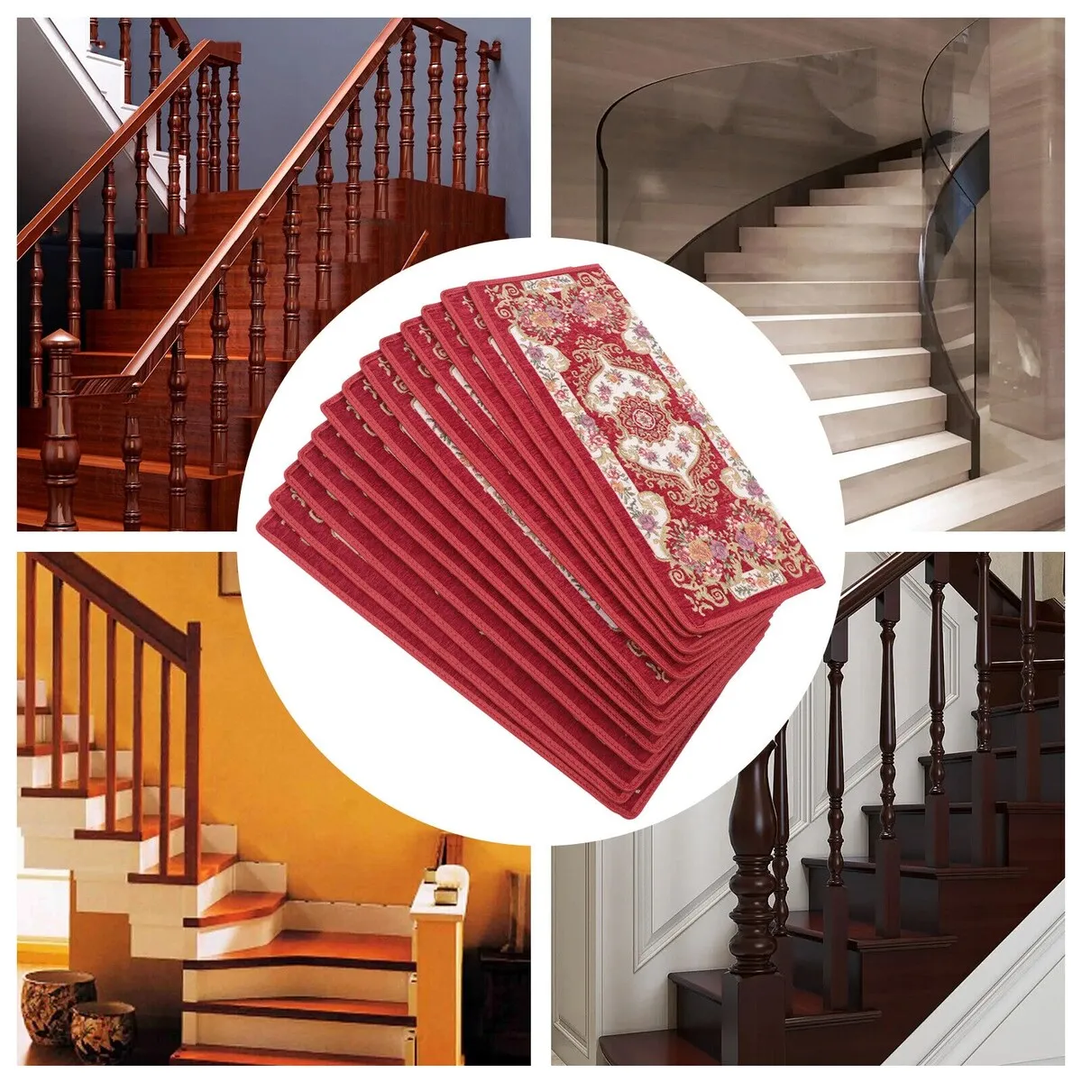 13Pcs Non-Slip Washable Stair Treads Carpet Mats - 10x26