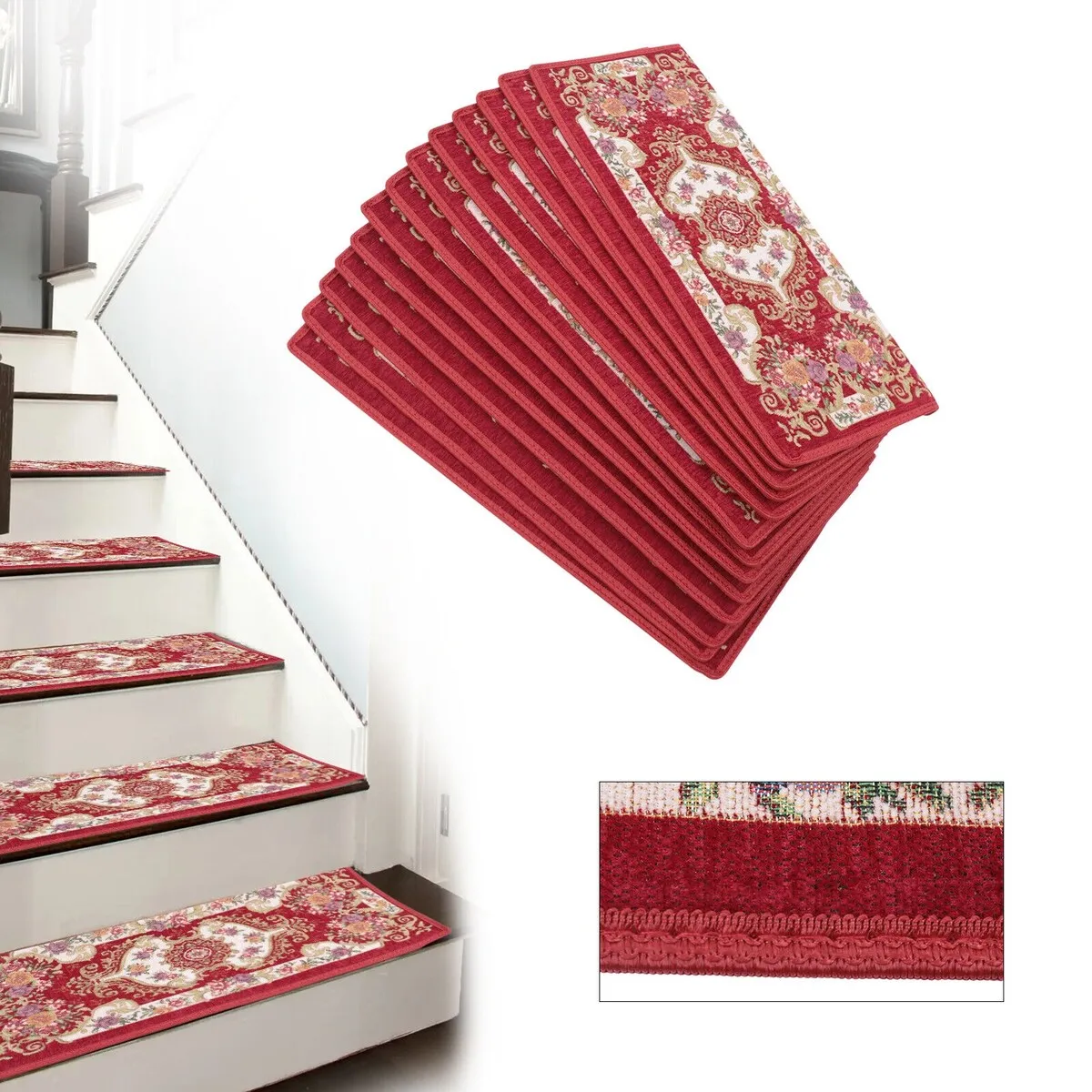 13Pcs Non-Slip Washable Stair Treads Carpet Mats - 10x26
