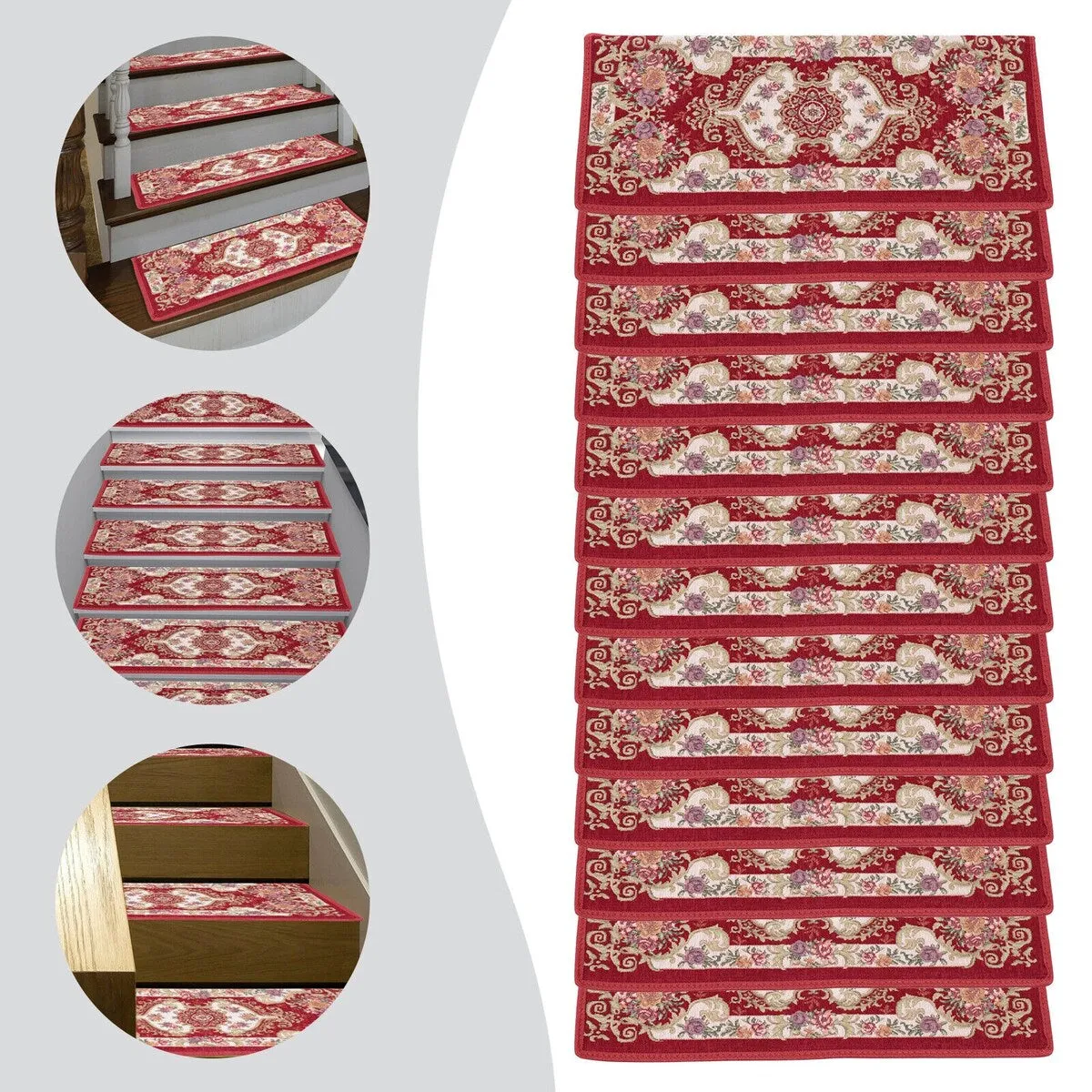 13Pcs Non-Slip Washable Stair Treads Carpet Mats - 10x26