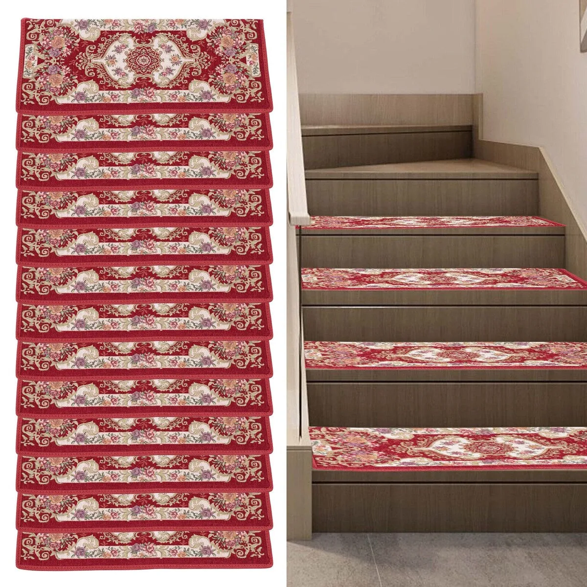 13Pcs Non-Slip Washable Stair Treads Carpet Mats - 10x26