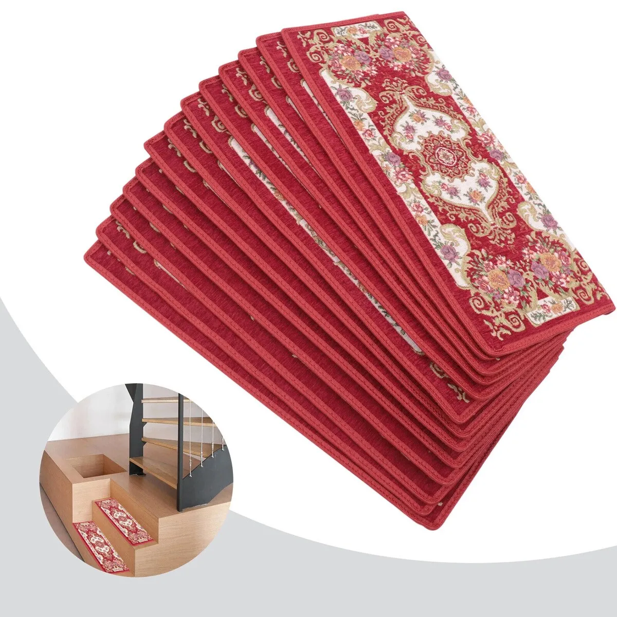 13Pcs Non-Slip Washable Stair Treads Carpet Mats - 10x26