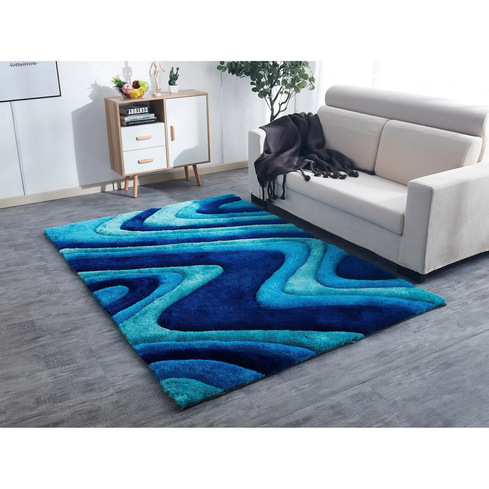 3D Shaggy Hand Tufted Shag Area Rug in Ocean Current