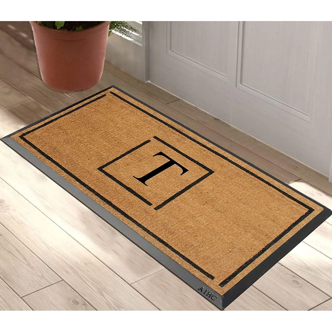 A1HC- Designer Hand-Crafted Rubber Coir Molded Double/Single Door Mat Monogrammed. Perfect and More Functional Size 24x48 Inch