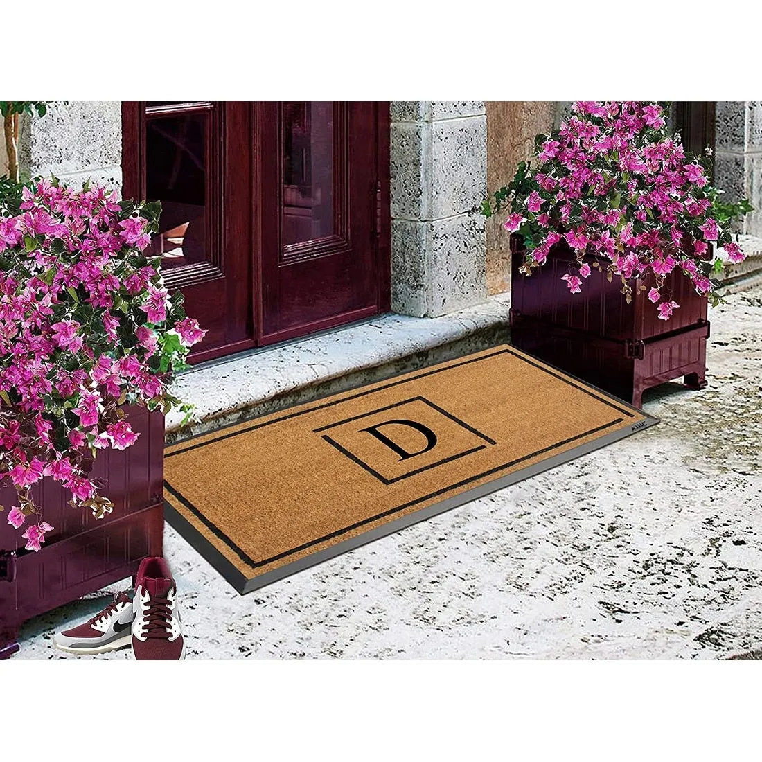 A1HC- Designer Hand-Crafted Rubber Coir Molded Double/Single Door Mat Monogrammed. Perfect and More Functional Size 24x48 Inch