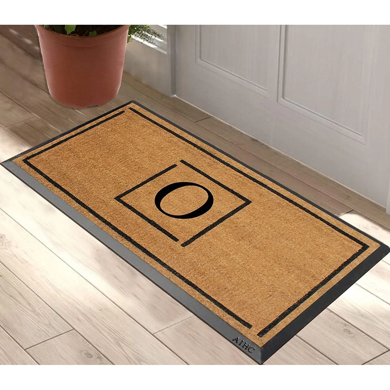 A1HC- Designer Hand-Crafted Rubber Coir Molded Double/Single Door Mat Monogrammed. Perfect and More Functional Size 24x48 Inch