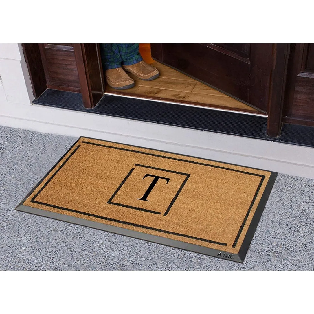 A1HC- Designer Hand-Crafted Rubber Coir Molded Double/Single Door Mat Monogrammed. Perfect and More Functional Size 24x48 Inch