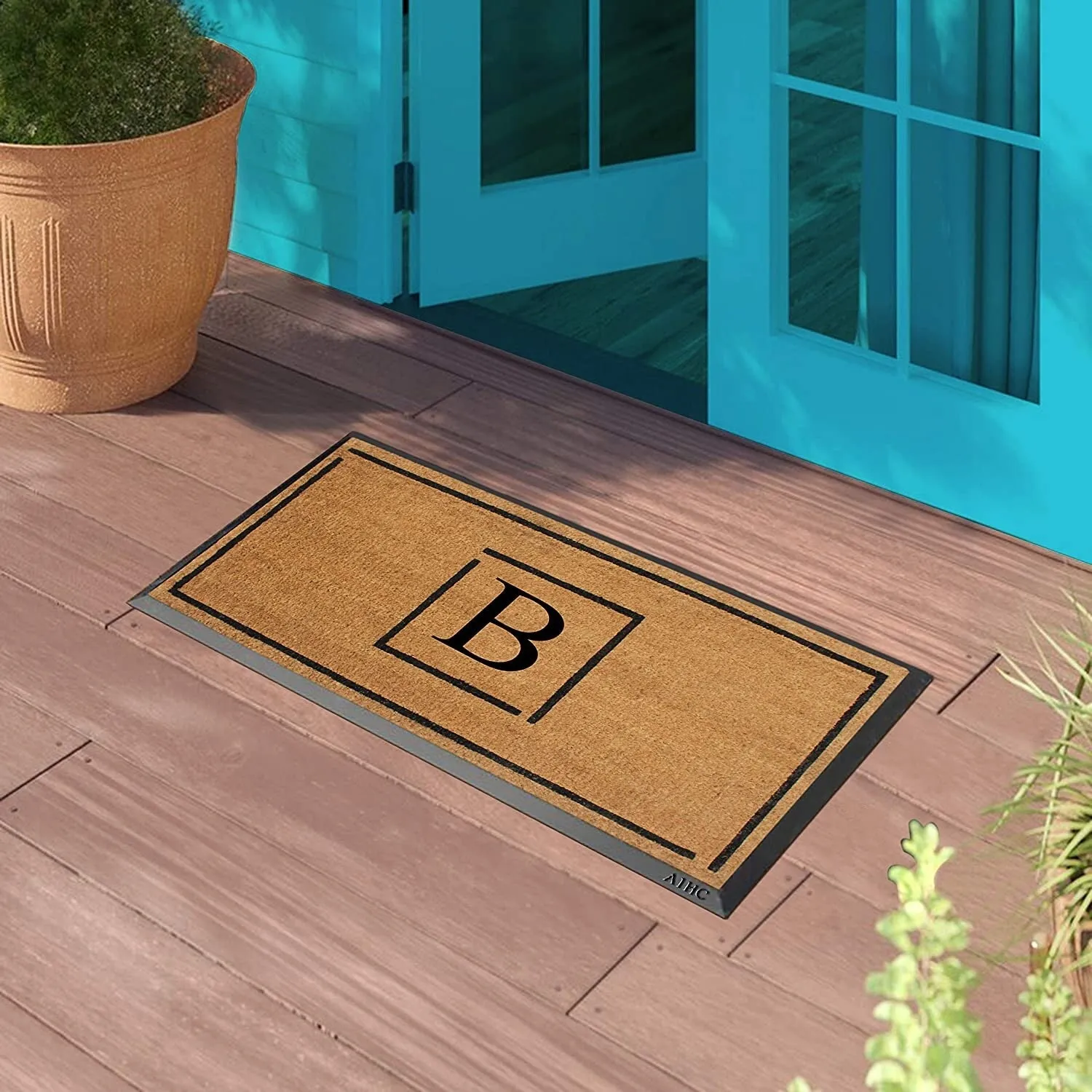A1HC- Designer Hand-Crafted Rubber Coir Molded Double/Single Door Mat Monogrammed. Perfect and More Functional Size 24x48 Inch