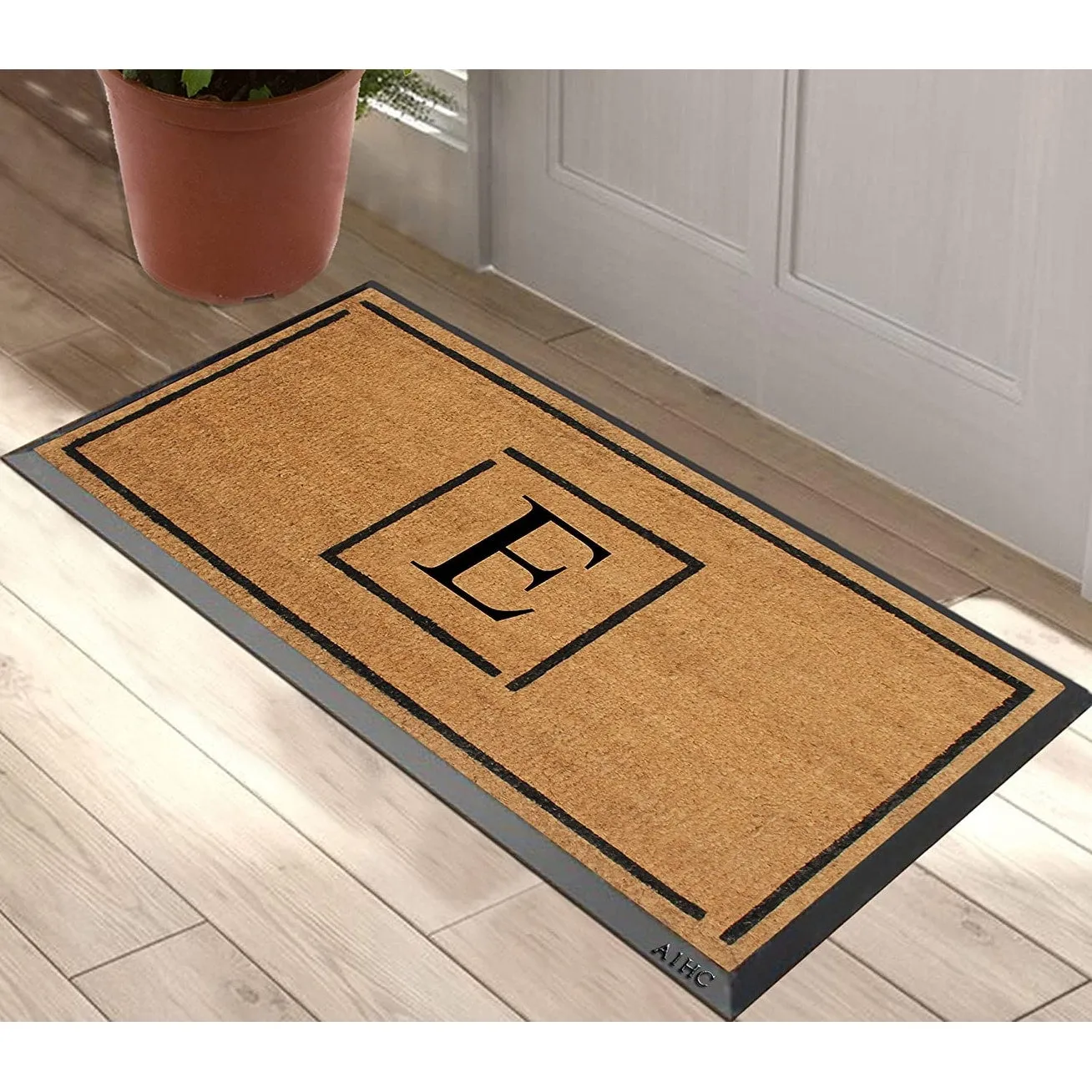 A1HC- Designer Hand-Crafted Rubber Coir Molded Double/Single Door Mat Monogrammed. Perfect and More Functional Size 24x48 Inch