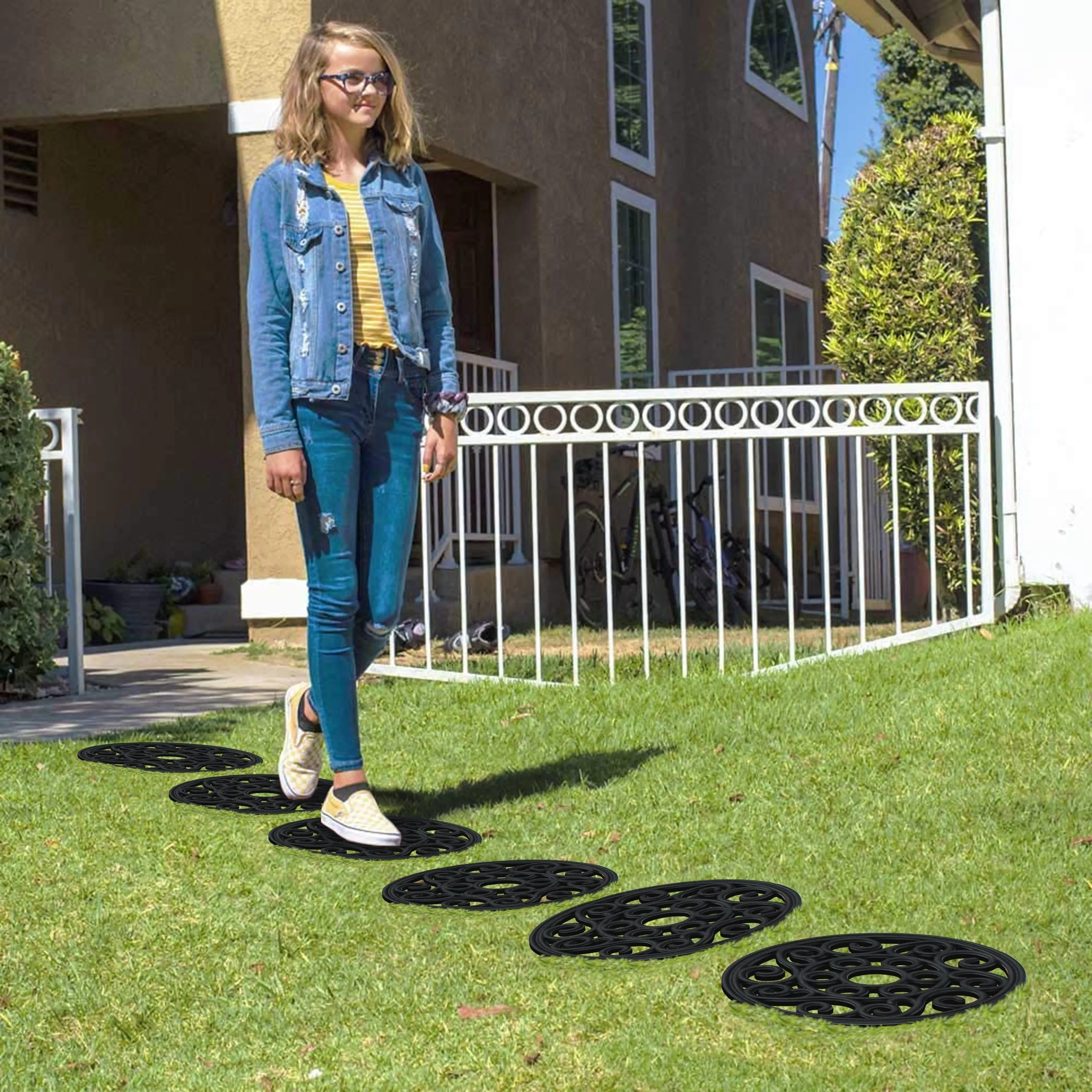 A1HC Rubber Step Mat Multi Functional -Garden Stepping Stone Mat. Outdoor Decorative Tray
