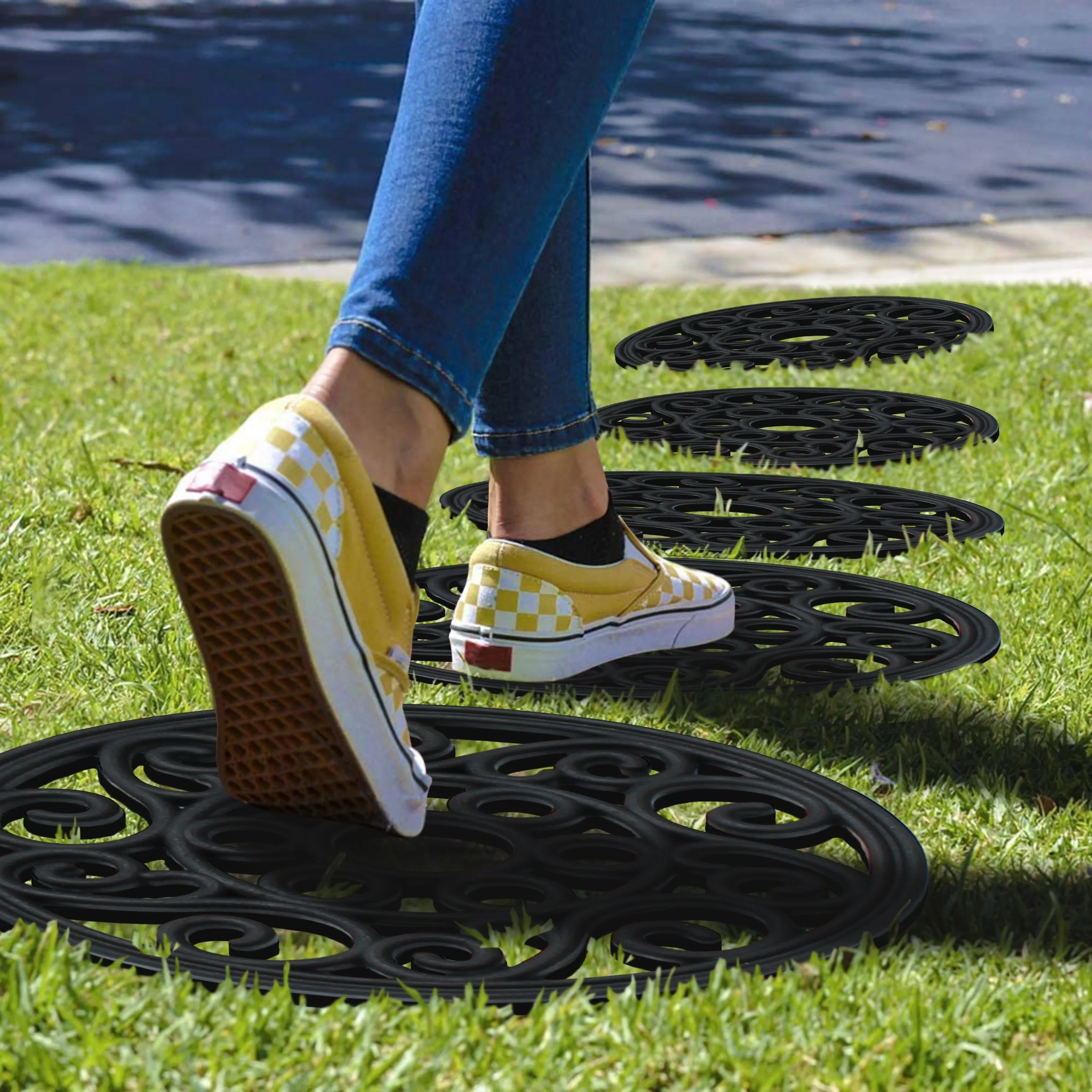 A1HC Rubber Step Mat Multi Functional -Garden Stepping Stone Mat. Outdoor Decorative Tray