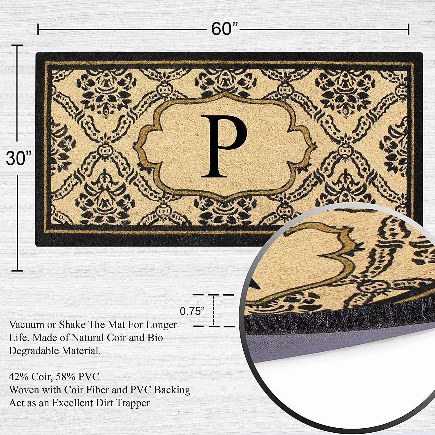 A1HC Uriel Bleached Coir Anti-shred Monogrammed Doormat. 30 X 60