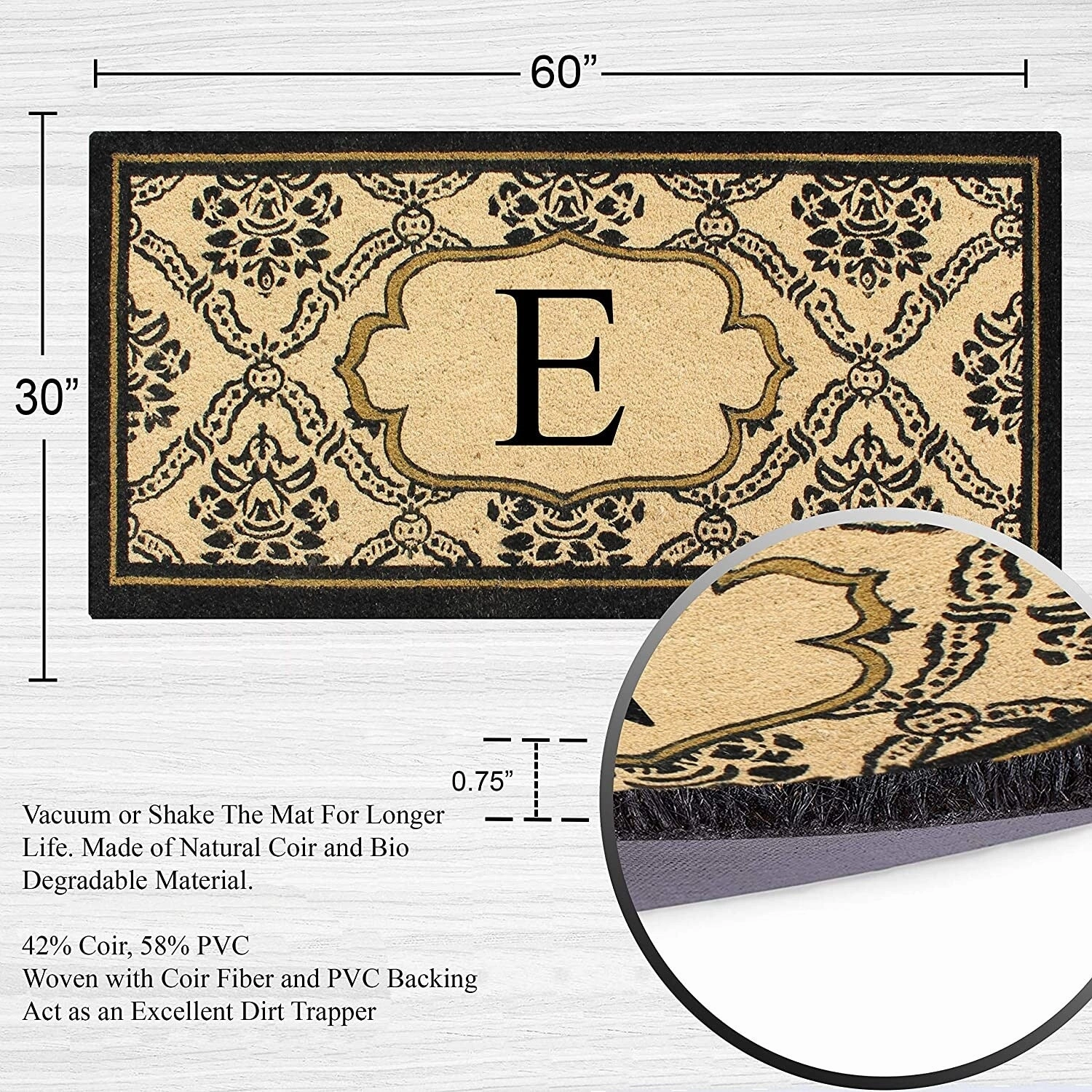A1HC Uriel Bleached Coir Anti-shred Monogrammed Doormat. 30 X 60