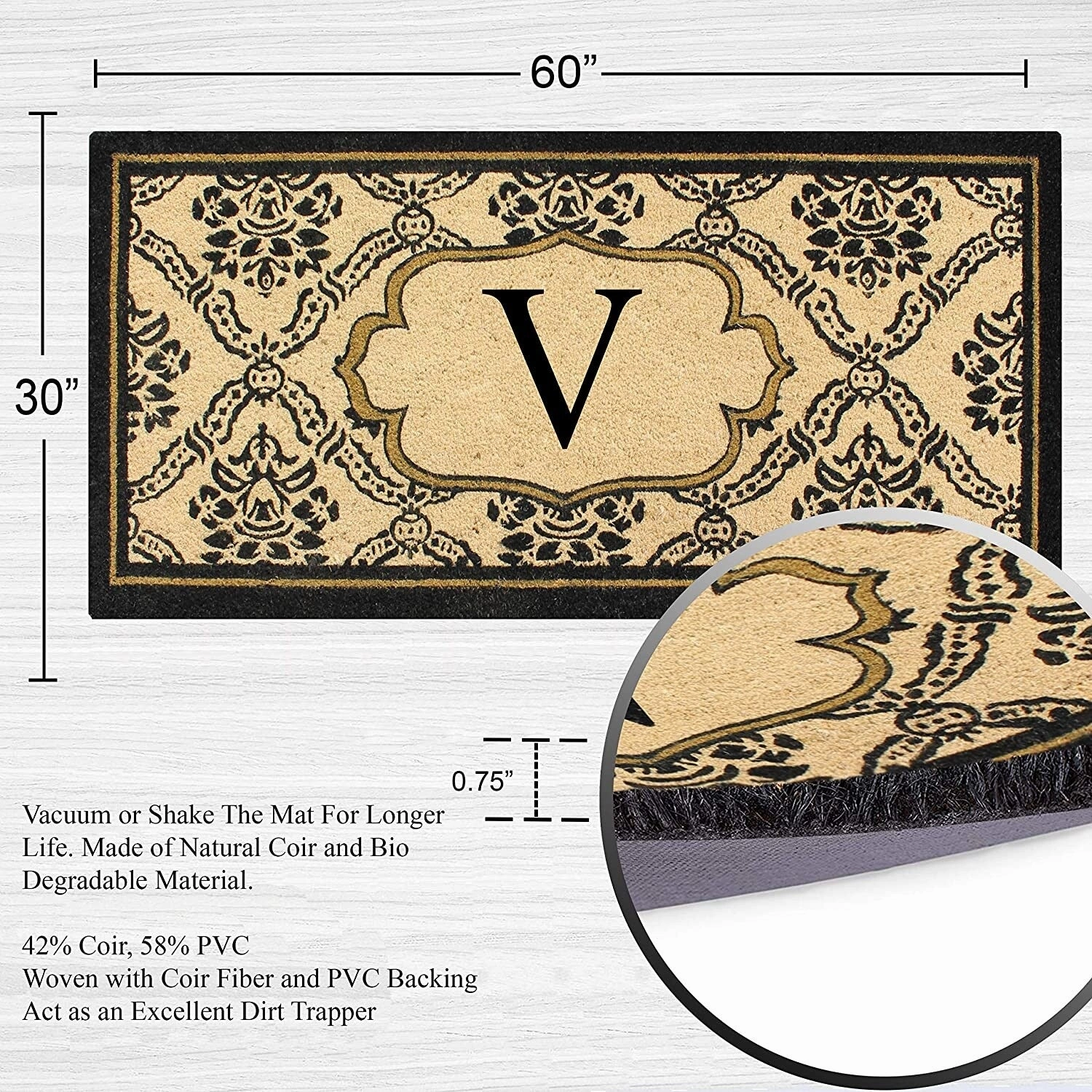 A1HC Uriel Bleached Coir Anti-shred Monogrammed Doormat. 30 X 60