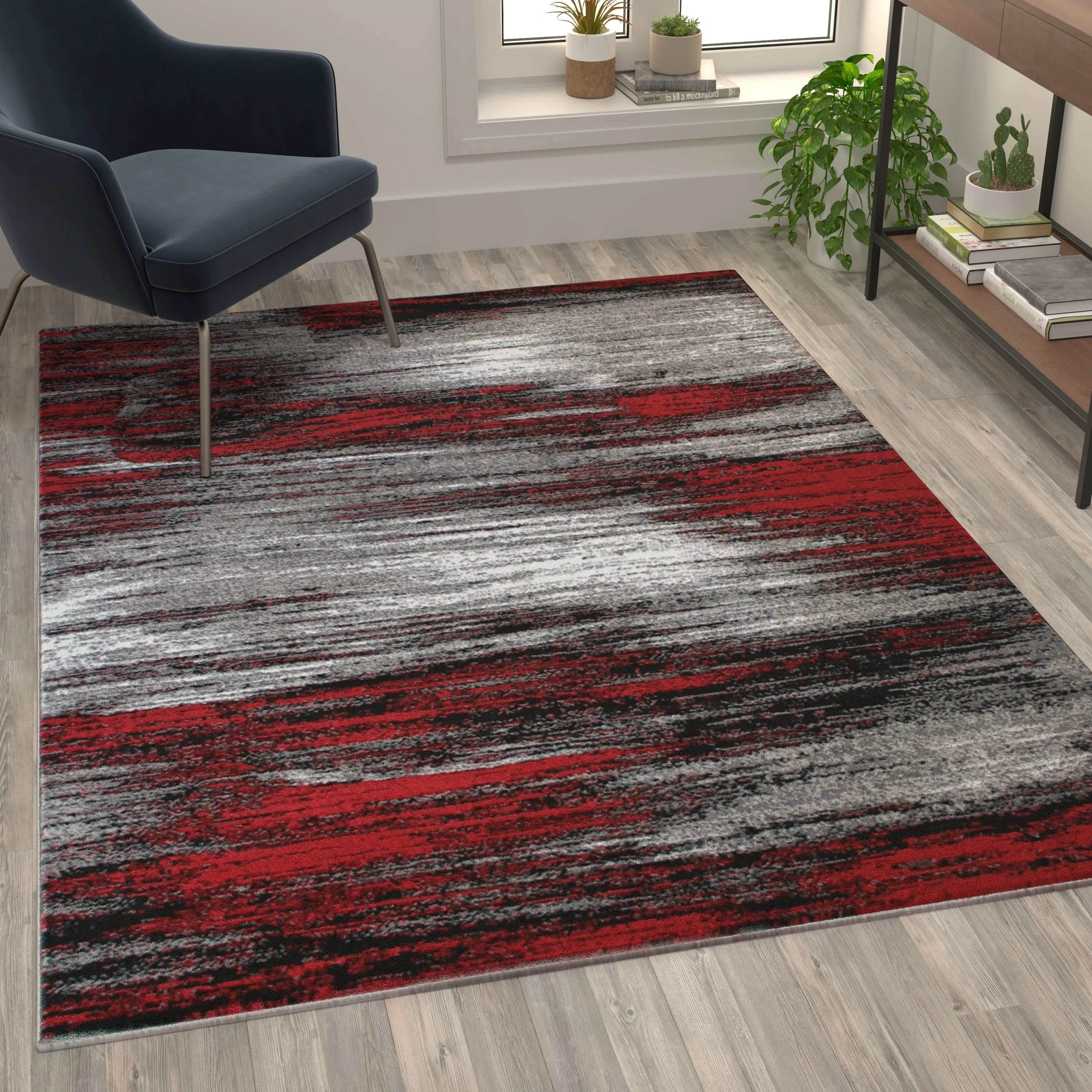 Abstract Style Accent Area Rug - Scraped Pattern