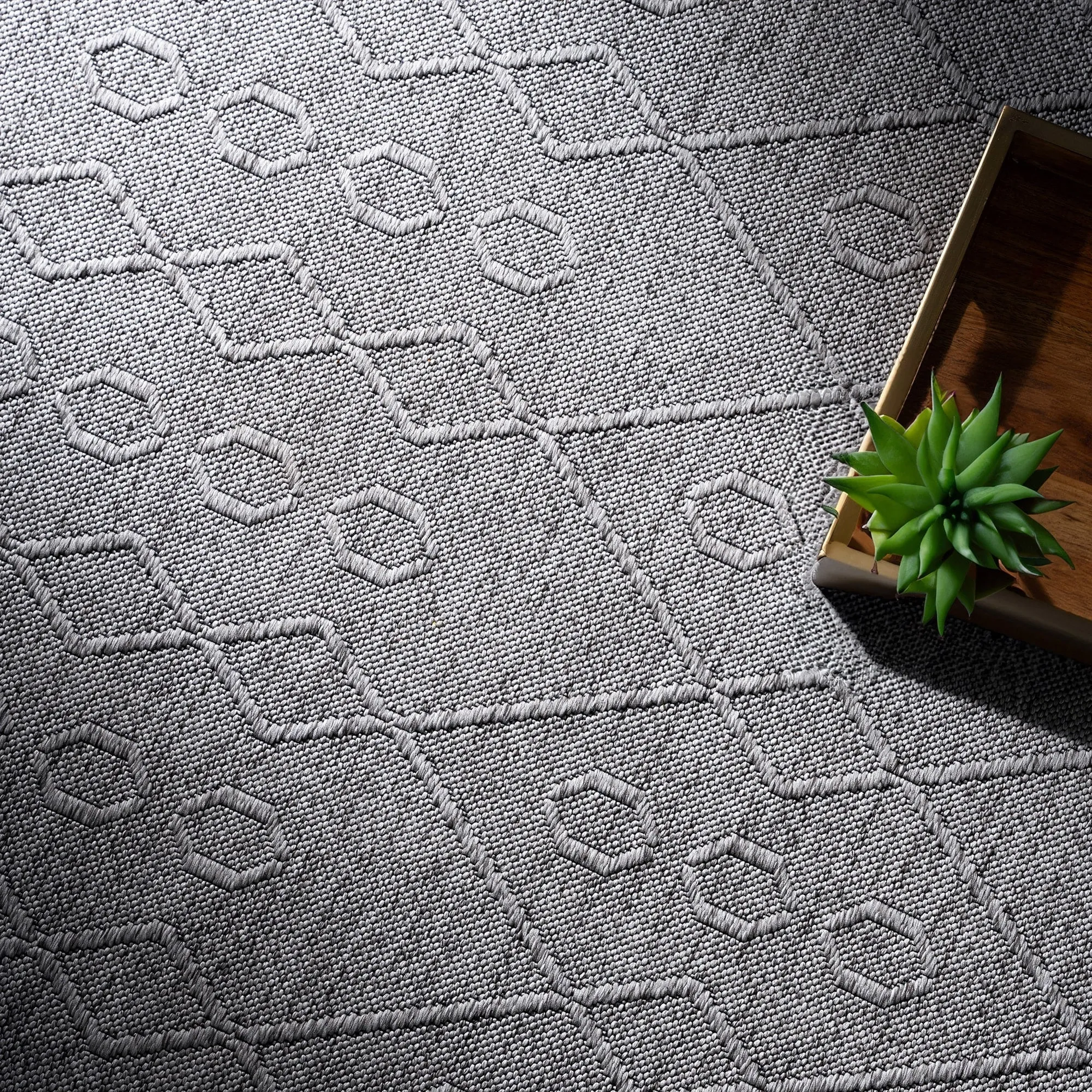 Alameda Solid Color Geometric Machine Washable Indoor Area Rug