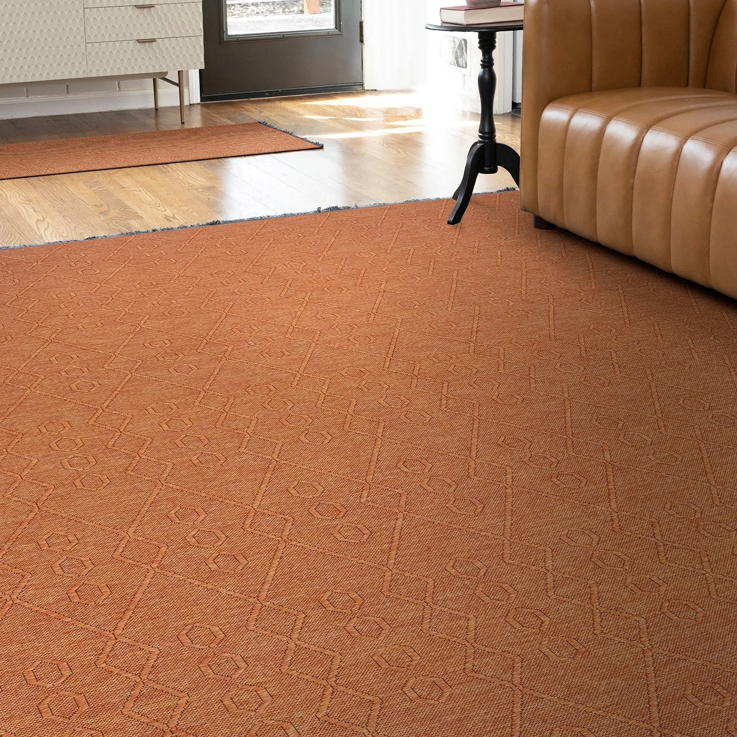 Alameda Solid Color Geometric Machine Washable Indoor Area Rug