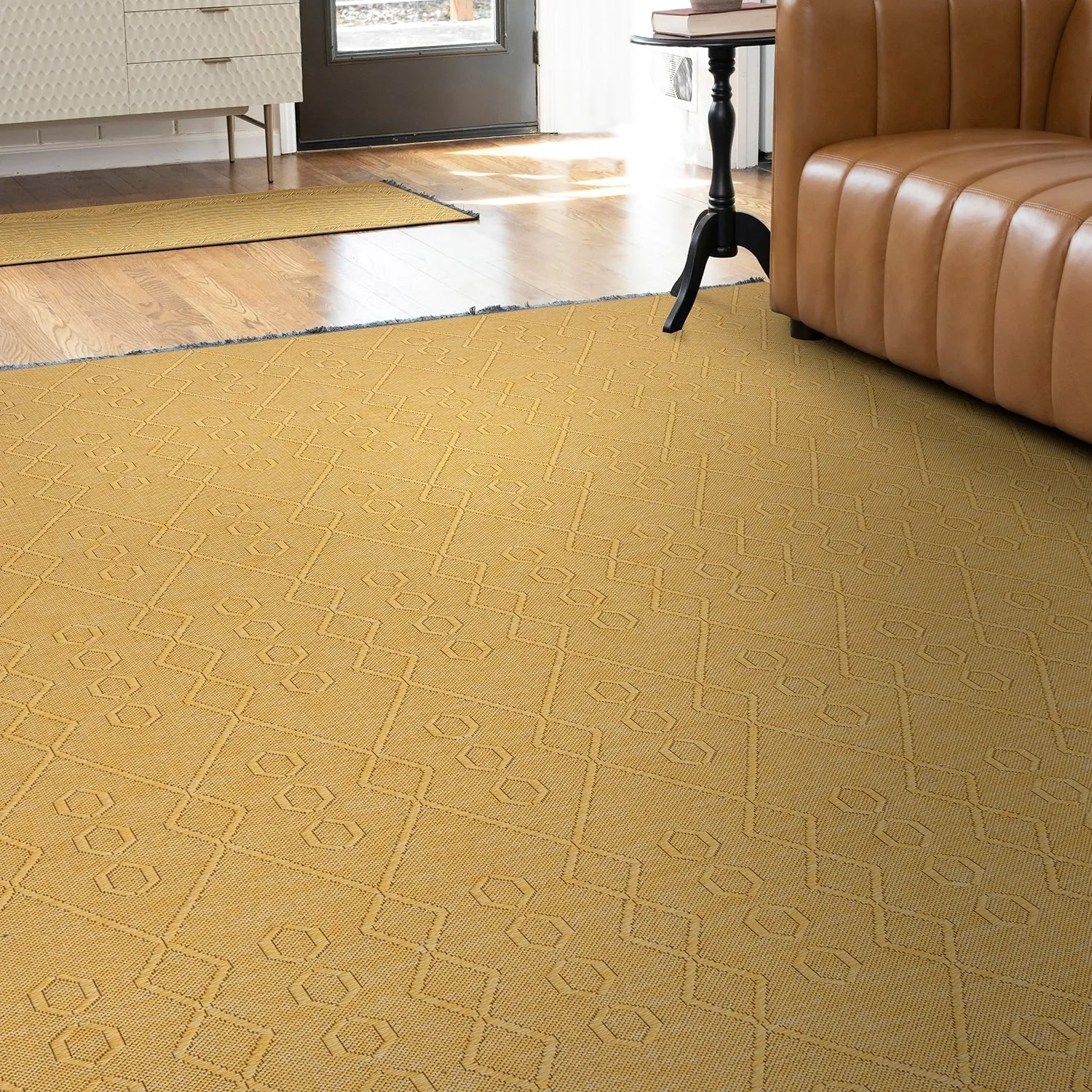 Alameda Solid Color Geometric Machine Washable Indoor Area Rug