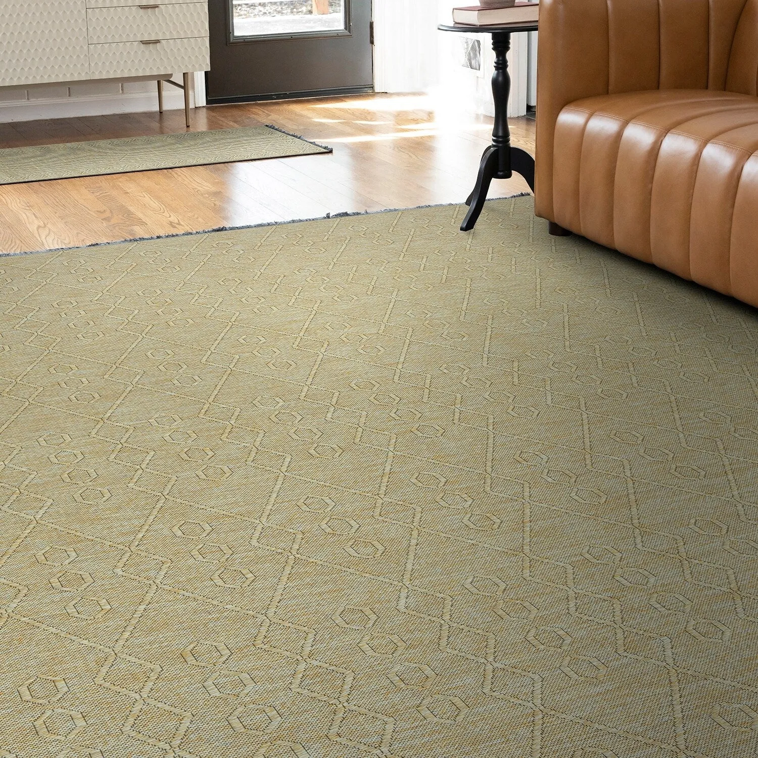 Alameda Solid Color Geometric Machine Washable Indoor Area Rug