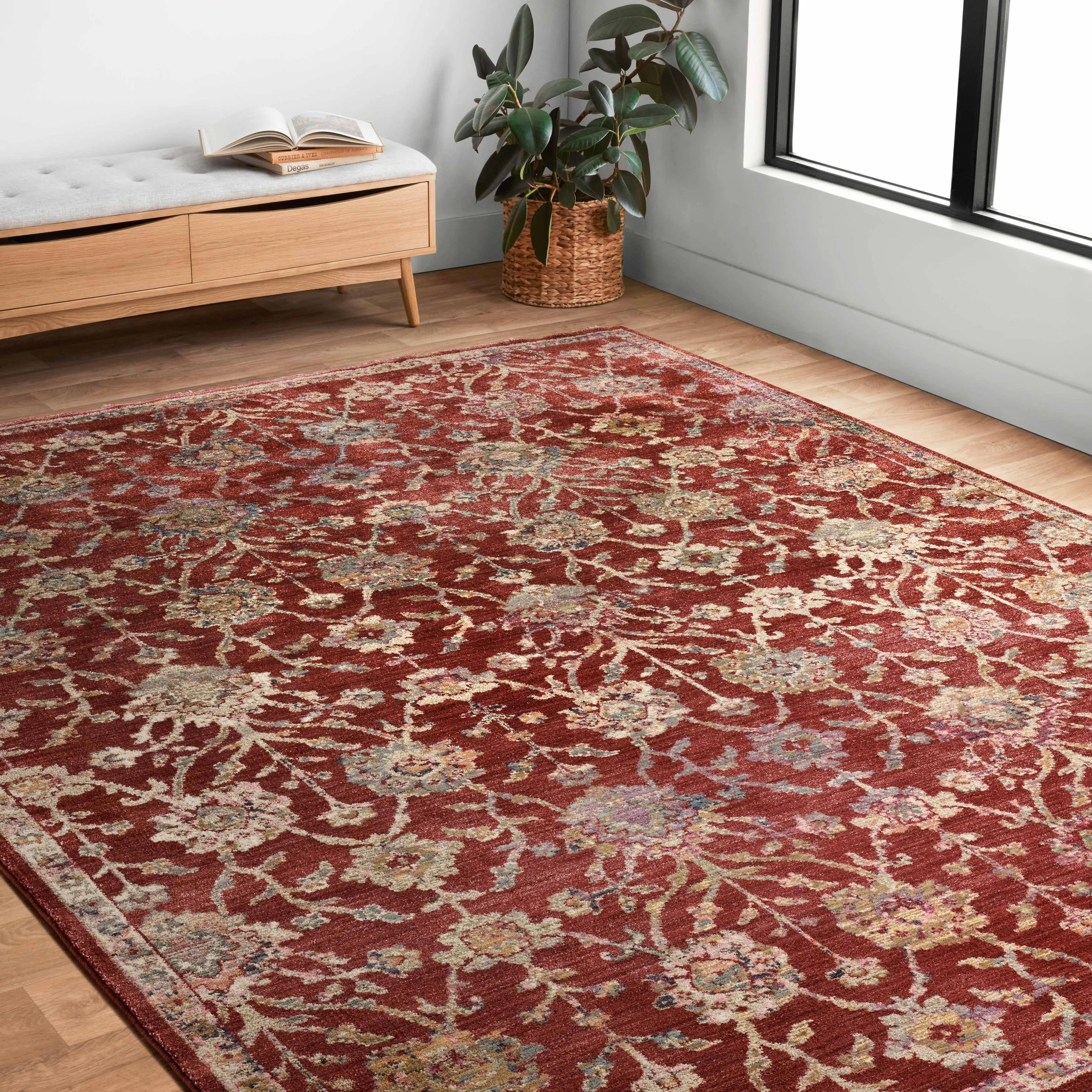Alexander Home Jewel Fringed Floral Vintage Area Rug