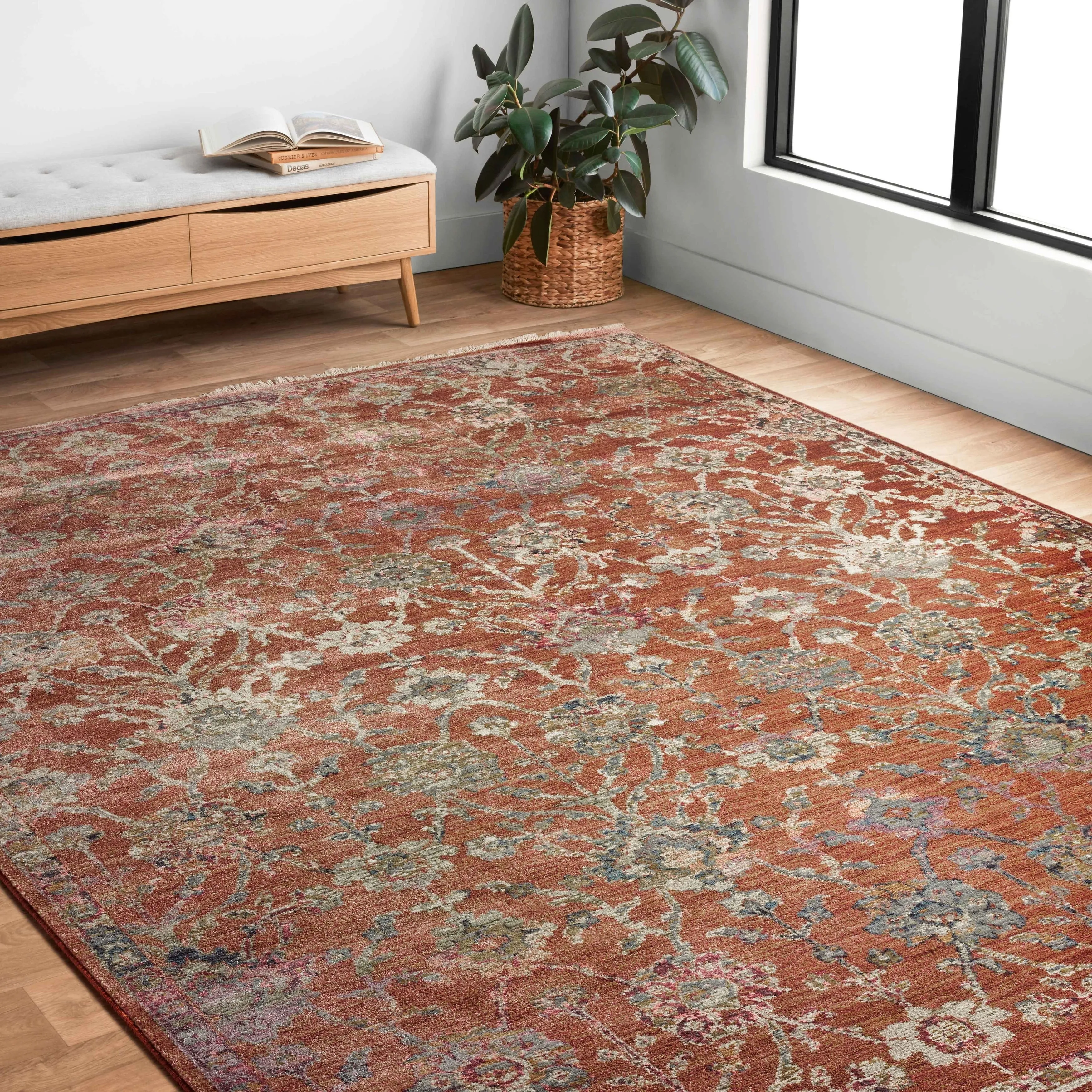 Alexander Home Jewel Fringed Floral Vintage Area Rug