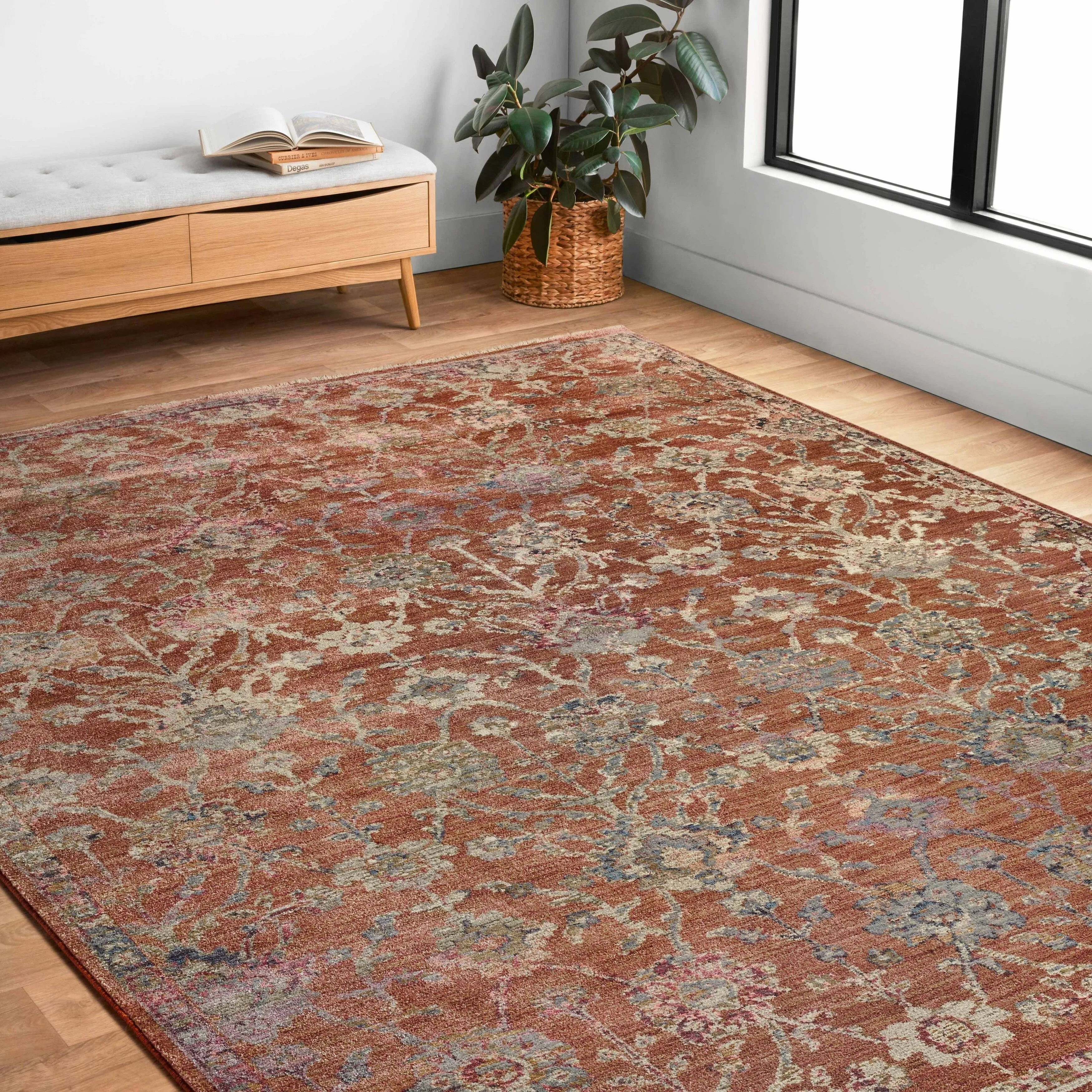 Alexander Home Jewel Fringed Floral Vintage Area Rug