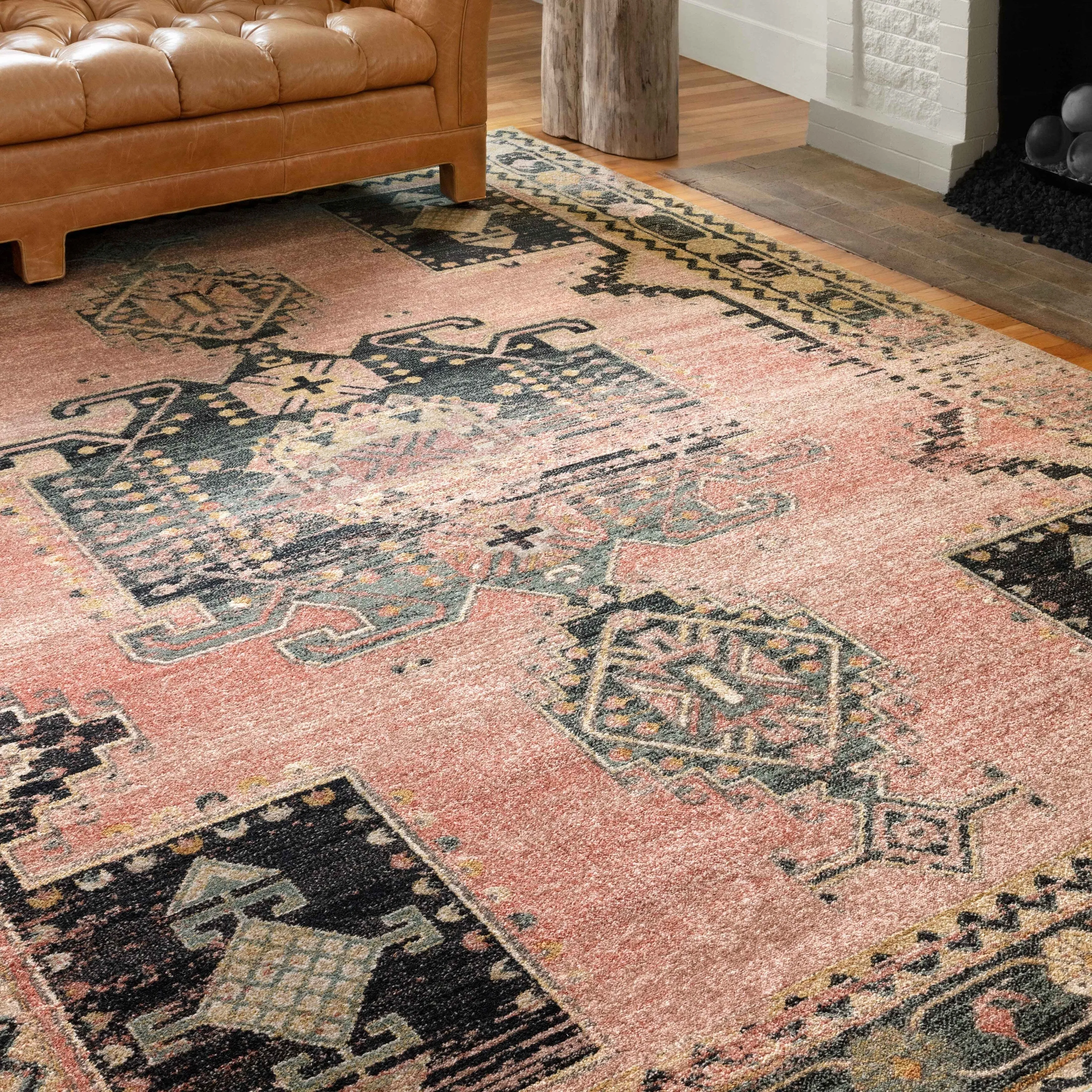 Alexander Home Luxe Rose Antiqued Distressed Area Rug