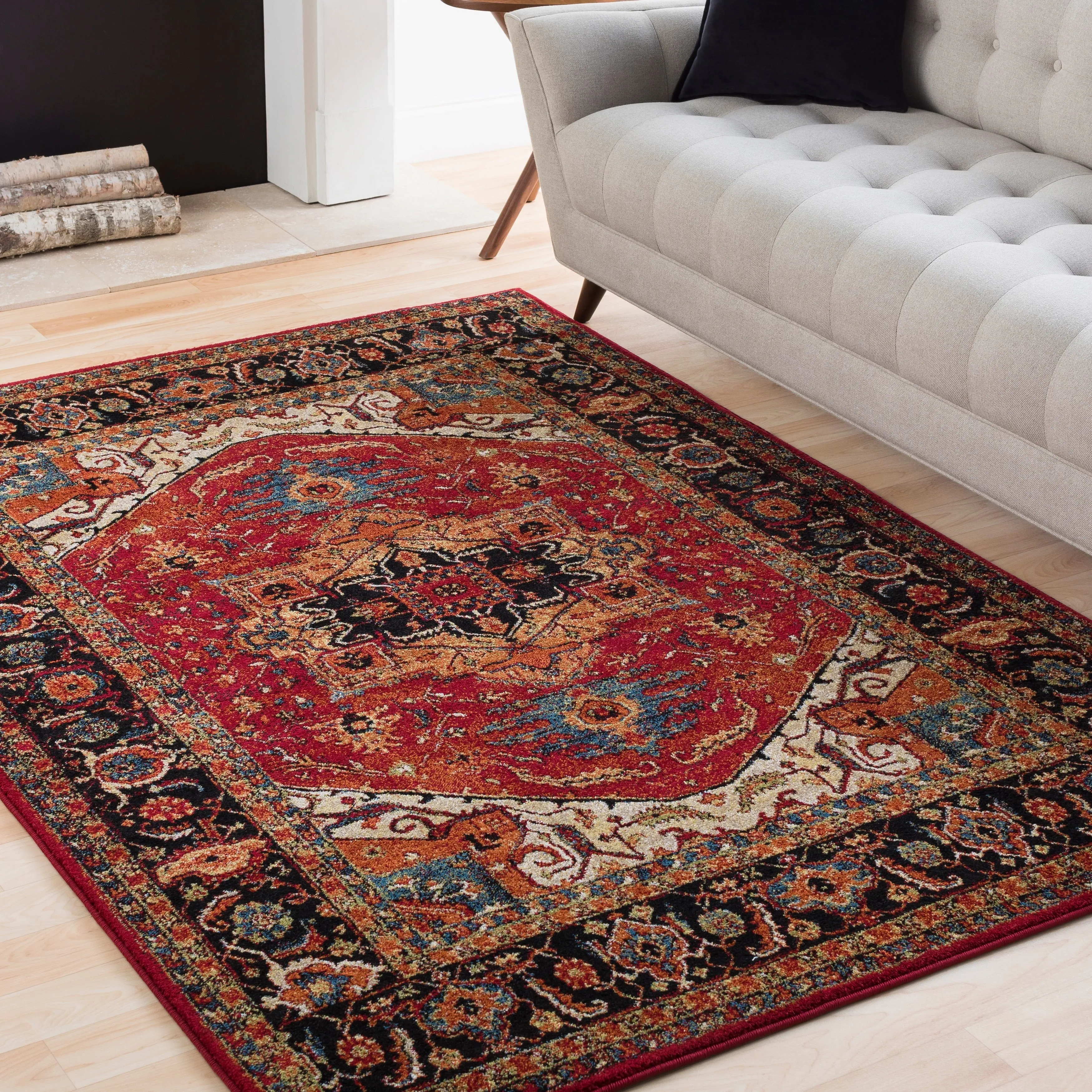Anna Red & Black Updated Traditional Area Rug - 5'3 x 7'3
