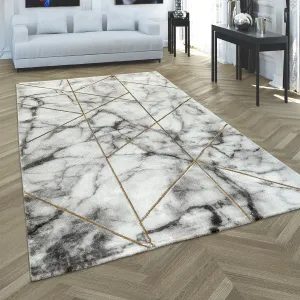 Area Rug Modern Marble Pattern in cream gold grey for living room