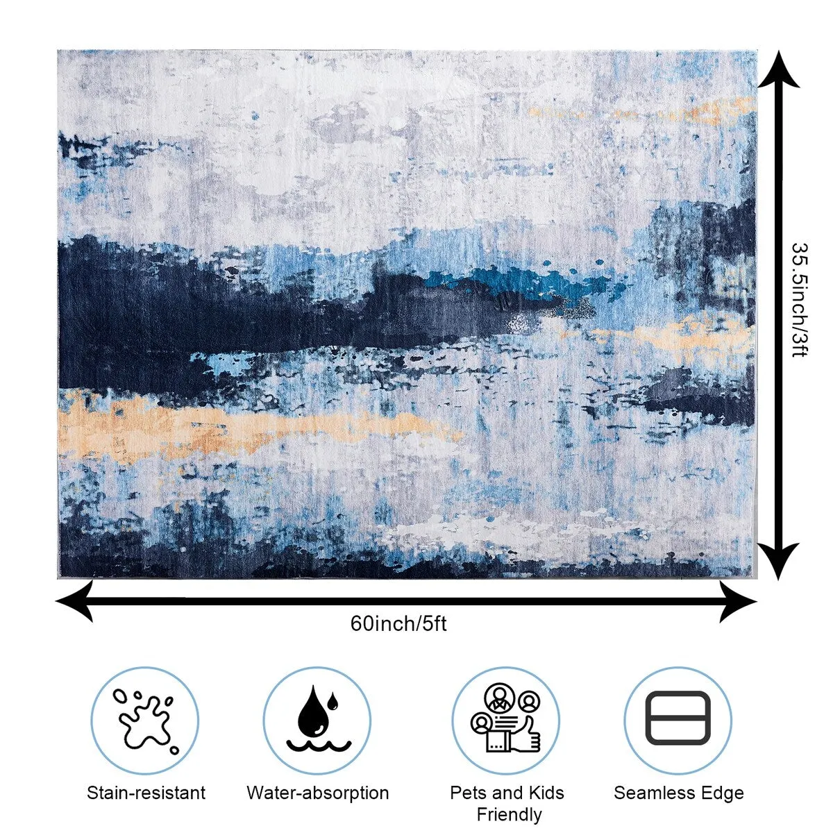 Area Rug Ultra-Soft Low Pile Washable Non Slip Carpet