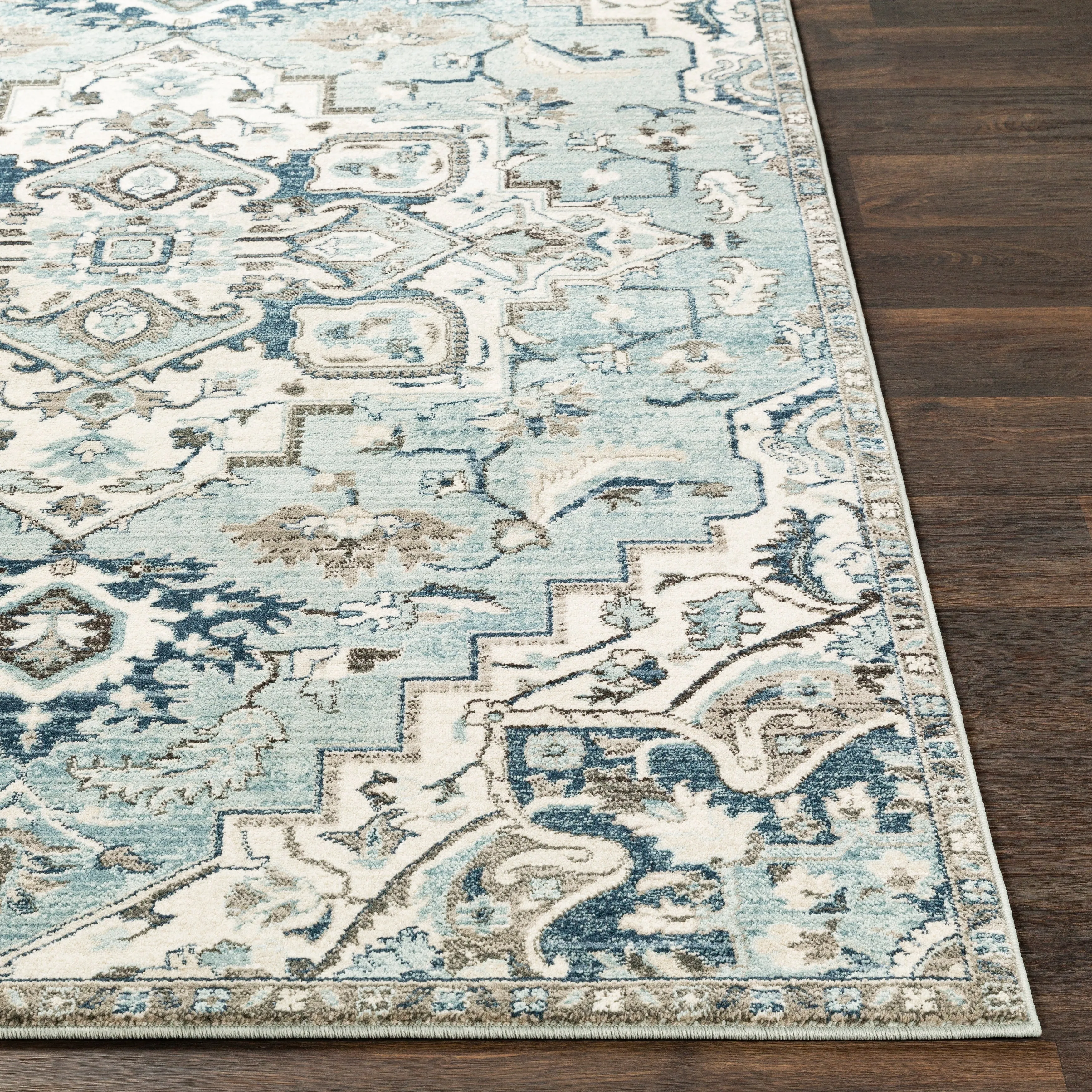 Arkaitz Teal & Ivory Updated Traditional Area Rug - 7' 10 x 9' 10