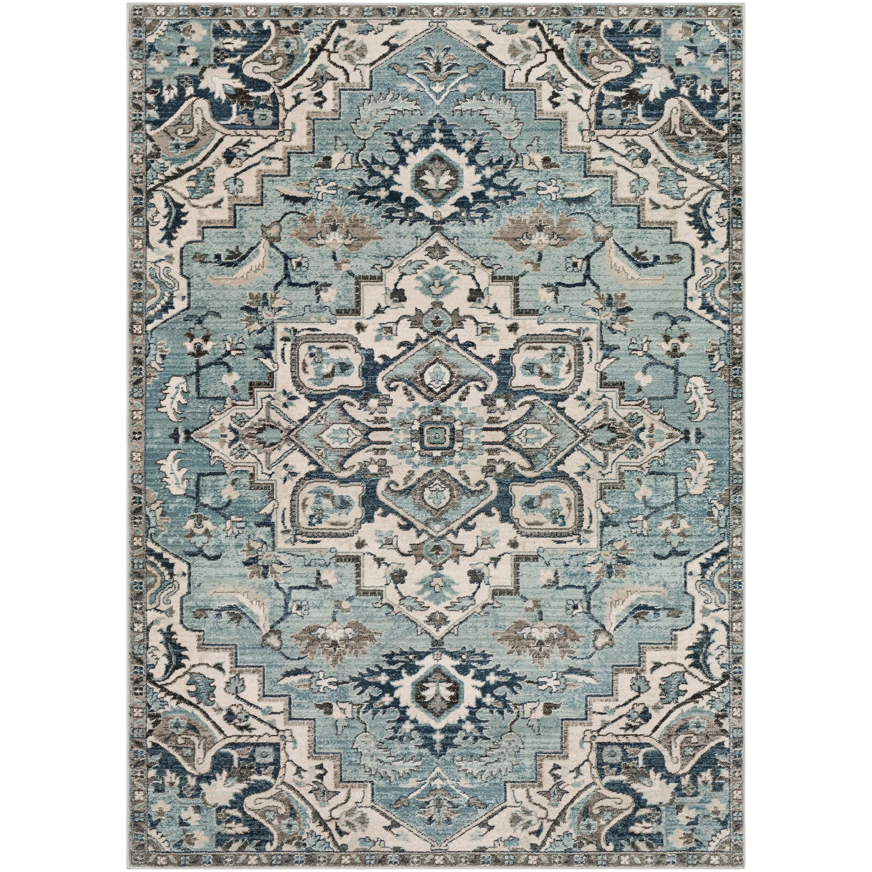 Arkaitz Teal & Ivory Updated Traditional Area Rug - 7' 10 x 9' 10