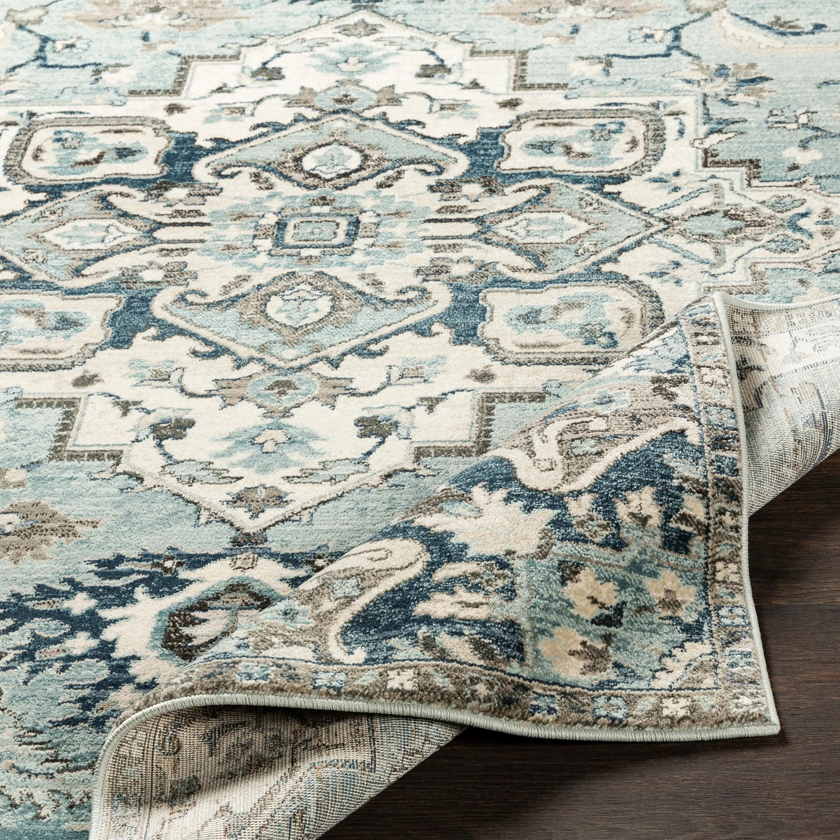 Arkaitz Teal & Ivory Updated Traditional Area Rug - 7' 10 x 9' 10