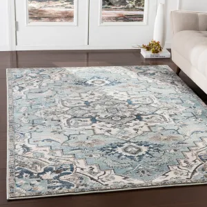 Arkaitz Teal & Ivory Updated Traditional Area Rug - 7' 10 x 9' 10
