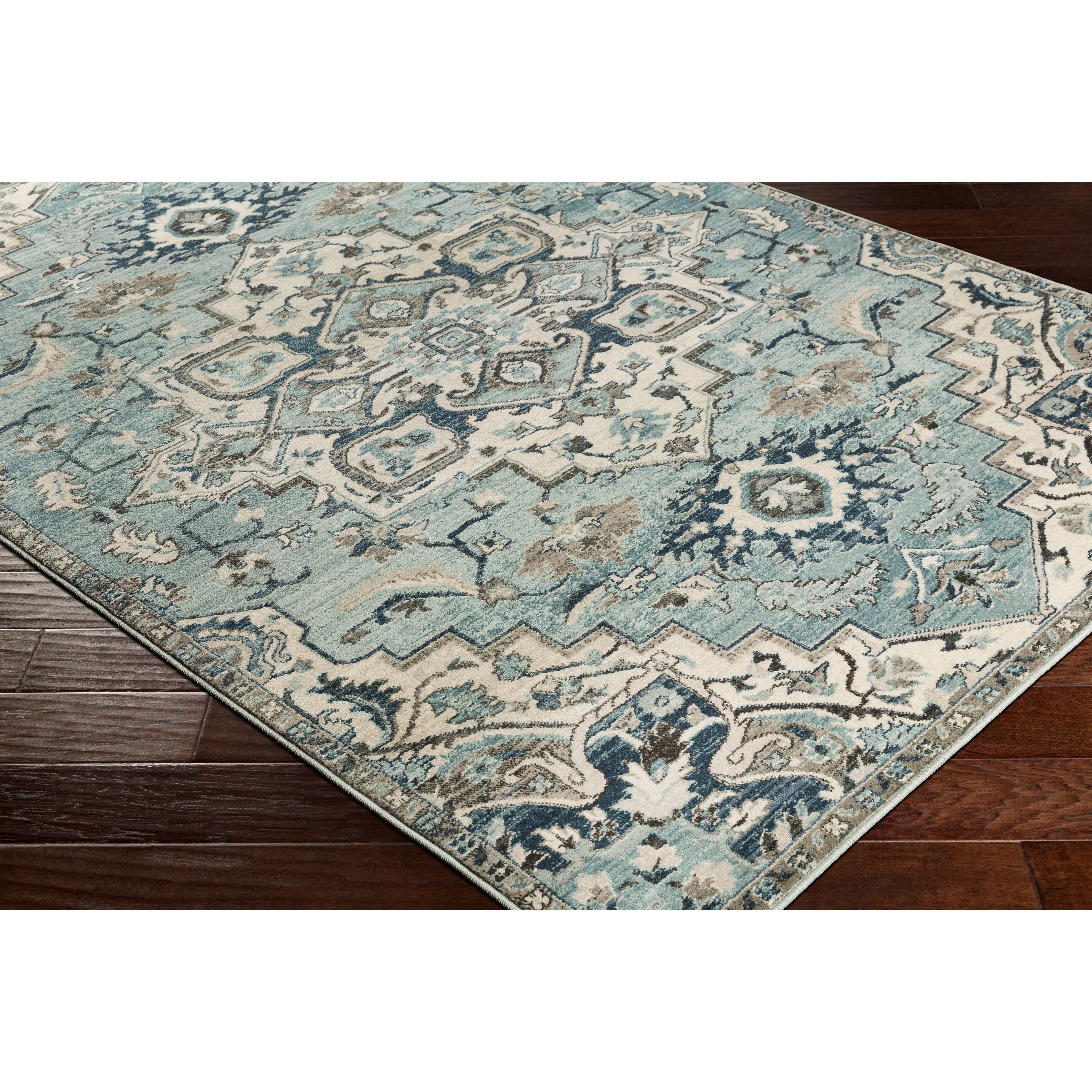 Arkaitz Teal & Ivory Updated Traditional Area Rug - 7' 10 x 9' 10