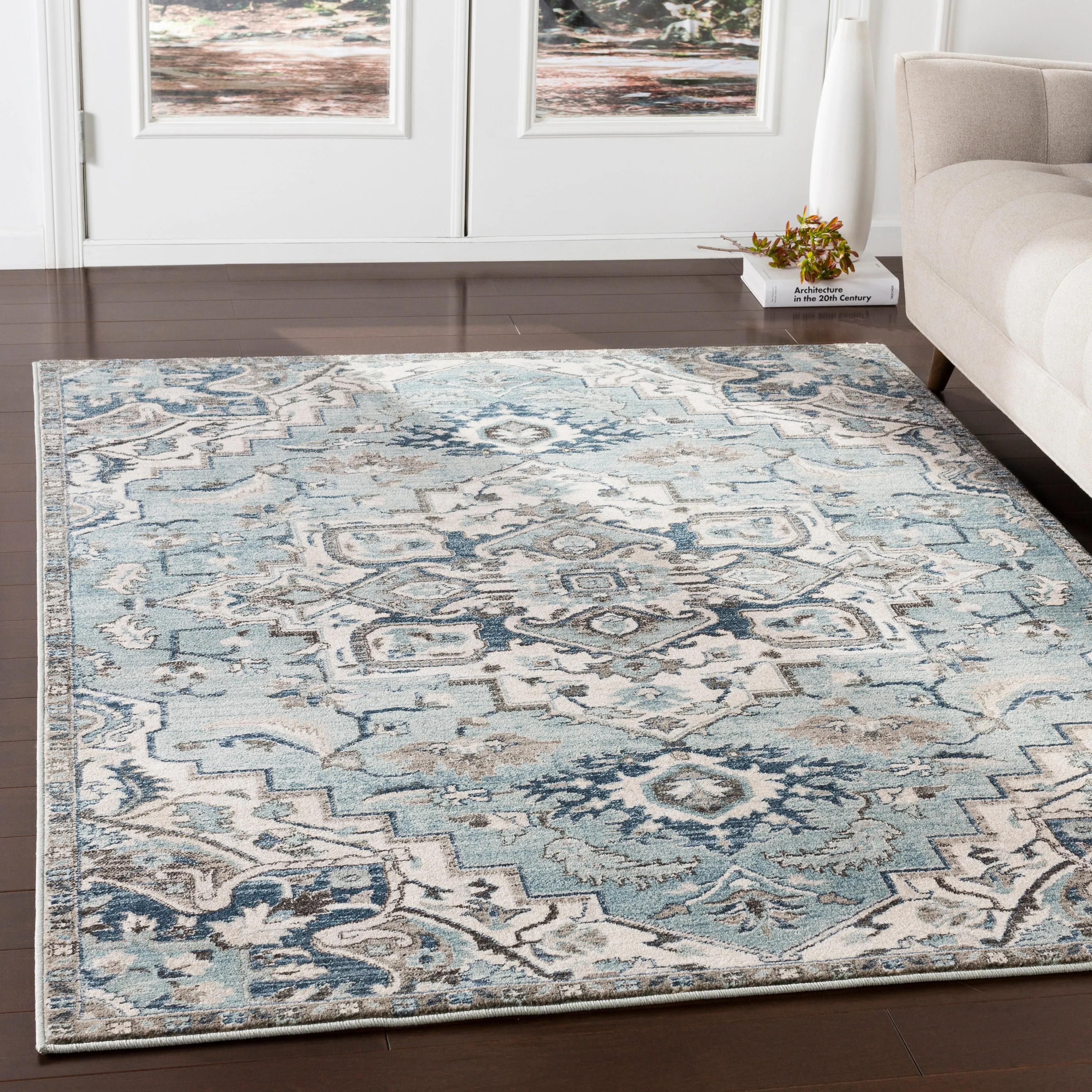Arkaitz Teal & Ivory Updated Traditional Area Rug - 7' 10 x 9' 10