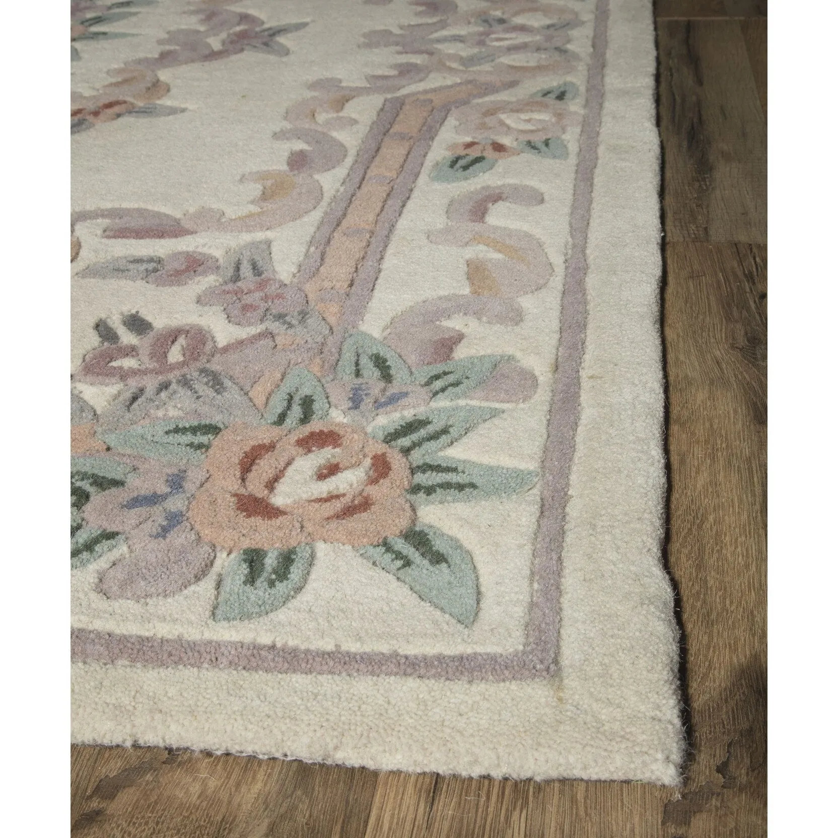 Aubusson Ivory Tan Hand-Tufted Carved Wool Oriental Area Rug Round Runner