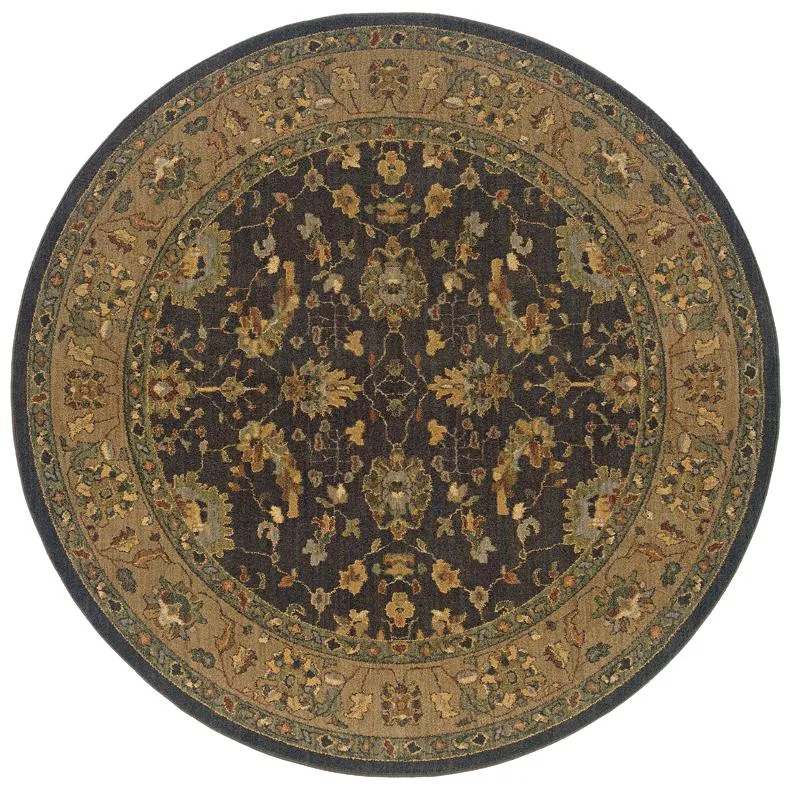 Berkley Black/ Tan Traditional Area Rug (7'8 Round) - 7'8 x 7'8 rnd