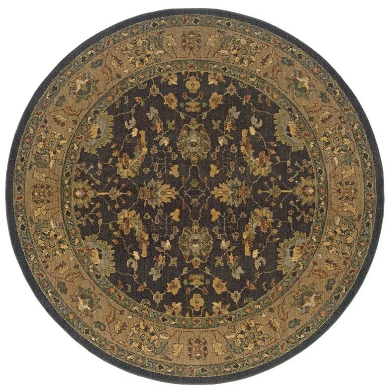 Berkley Black/ Tan Traditional Area Rug (7'8 Round) - 7'8 x 7'8 rnd