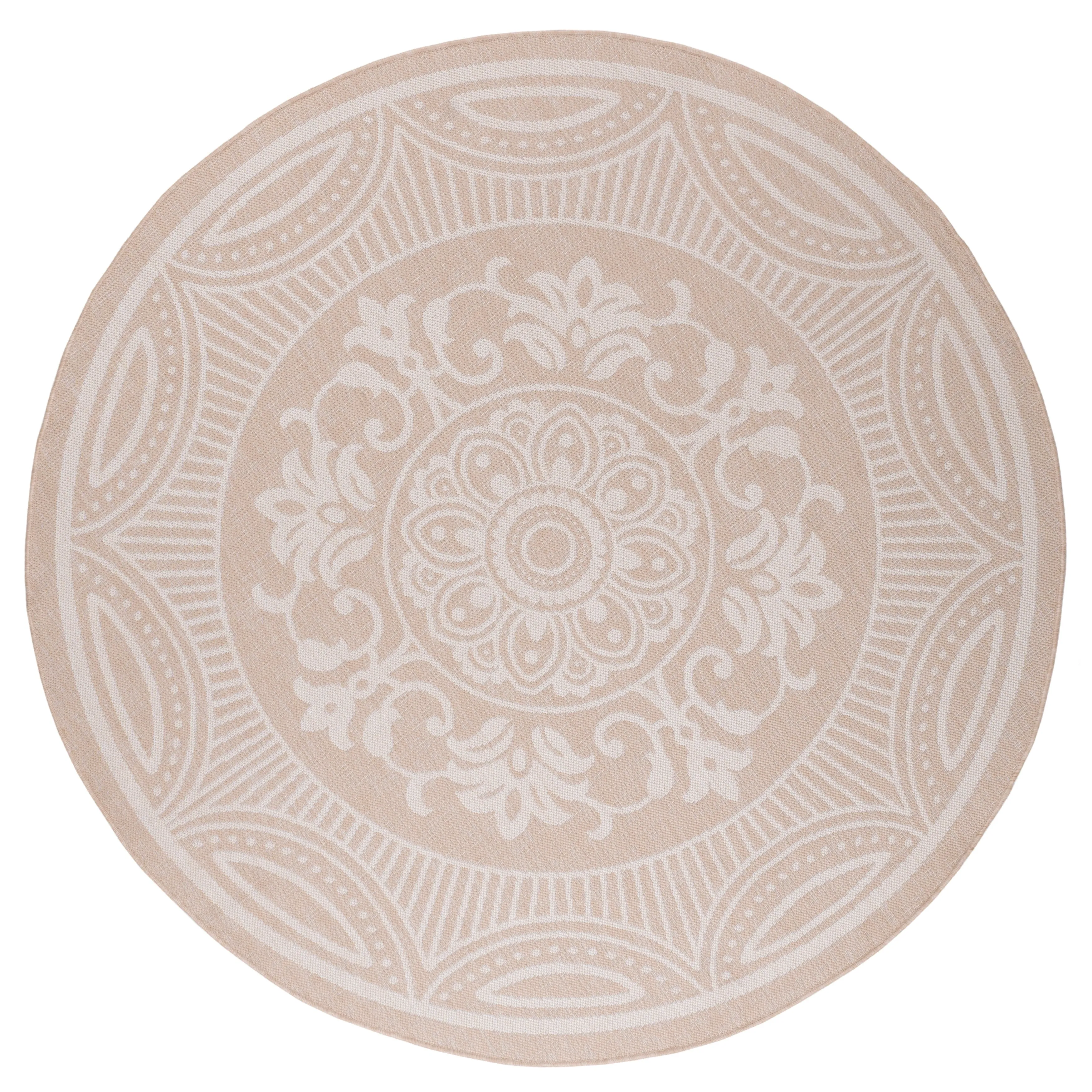 Beverly Rug Beige Medallion Indoor Outdoor Rug. Outside Carpet for Patio. Deck. Porch