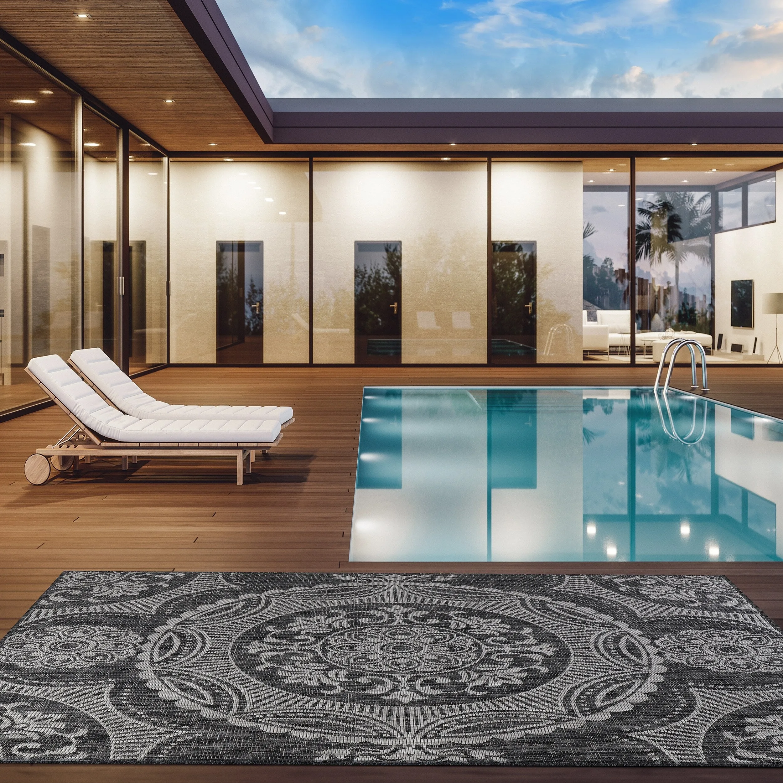 Beverly Rug Medallion Modern Indoor Outdoor Washable Area Rug