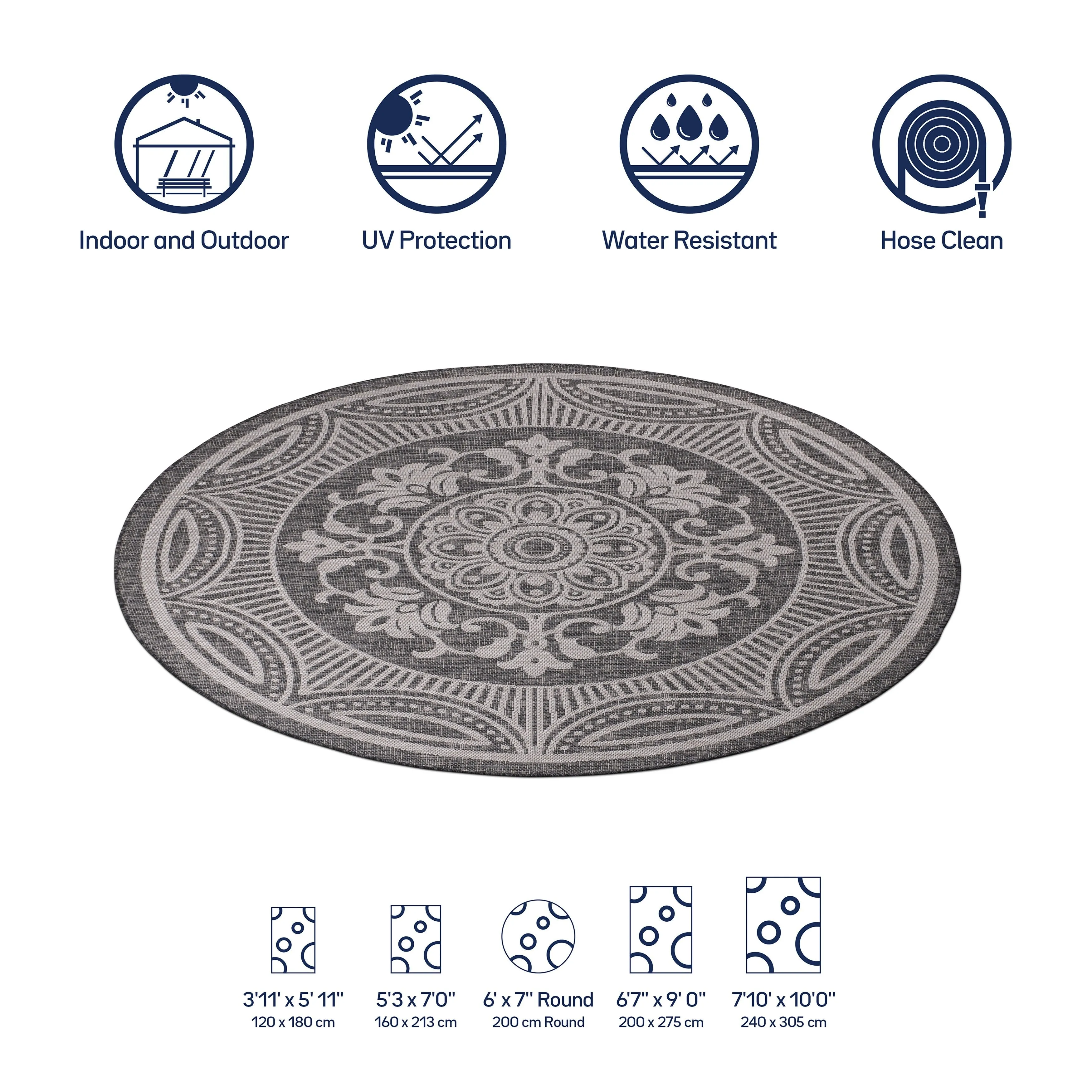 Beverly Rug Medallion Modern Indoor Outdoor Washable Area Rug