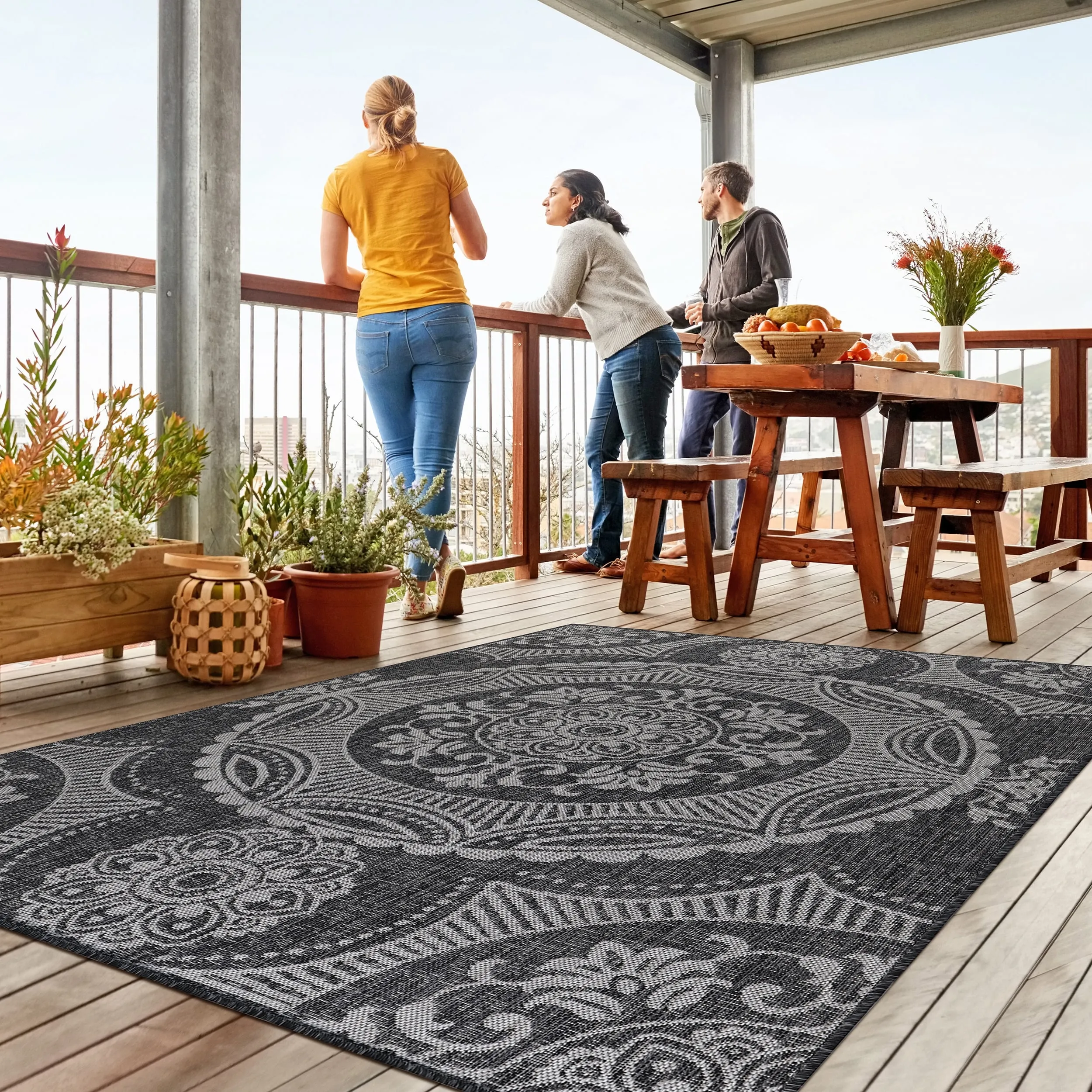 Beverly Rug Medallion Modern Indoor Outdoor Washable Area Rug