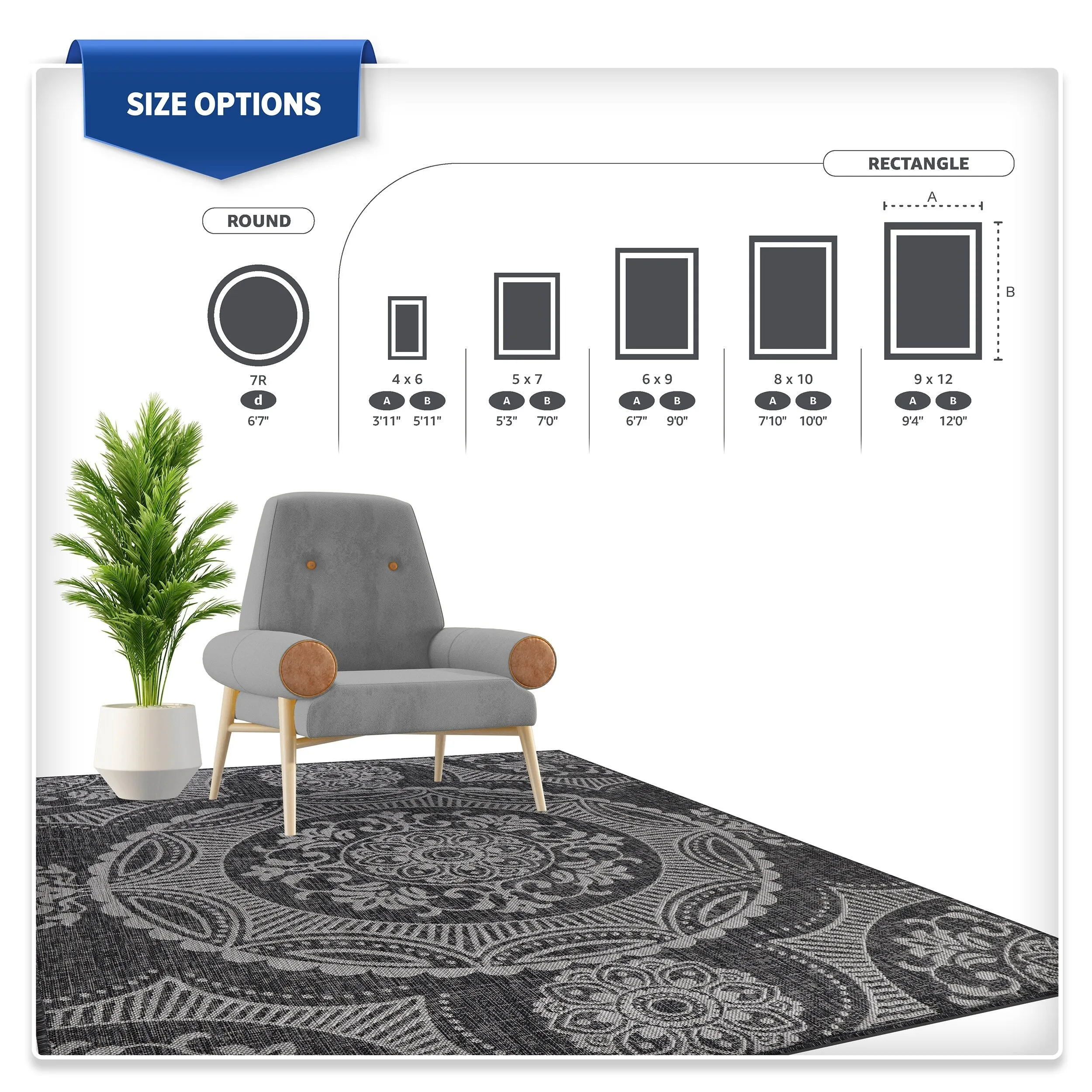 Beverly Rug Medallion Modern Indoor Outdoor Washable Area Rug