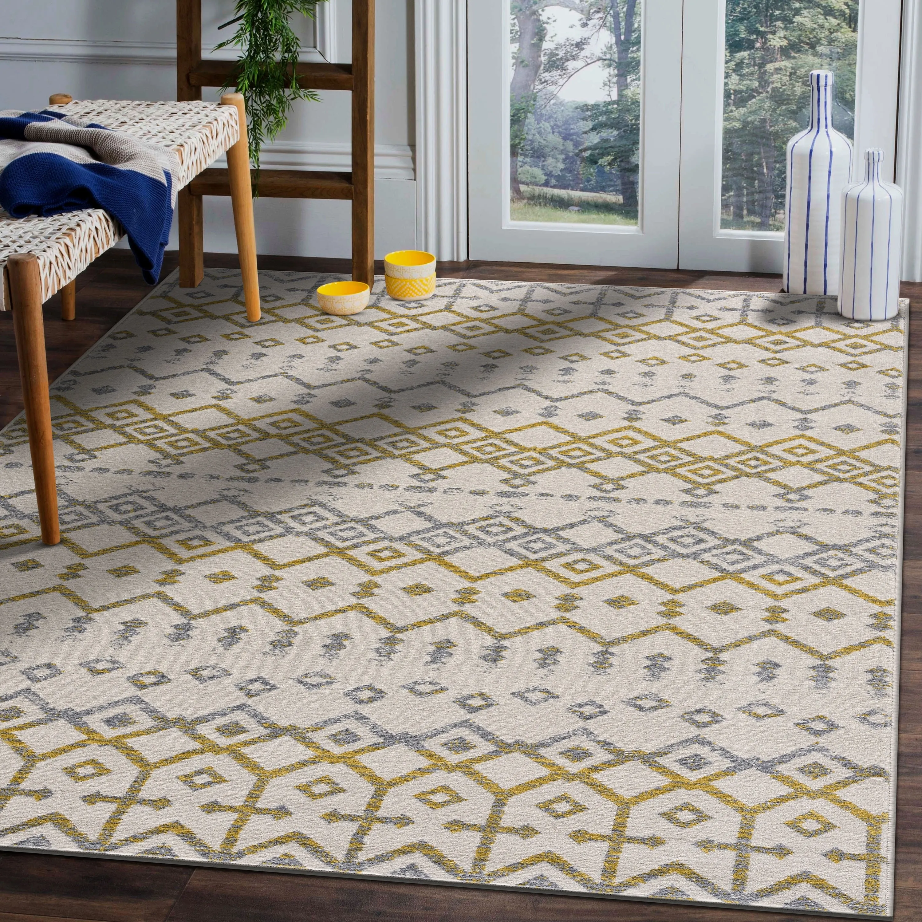 Beverly Rug Modern Bohemian Trellis Indoor Area Rug with Jute Backing for Living Room. Kitchen. Bedroom