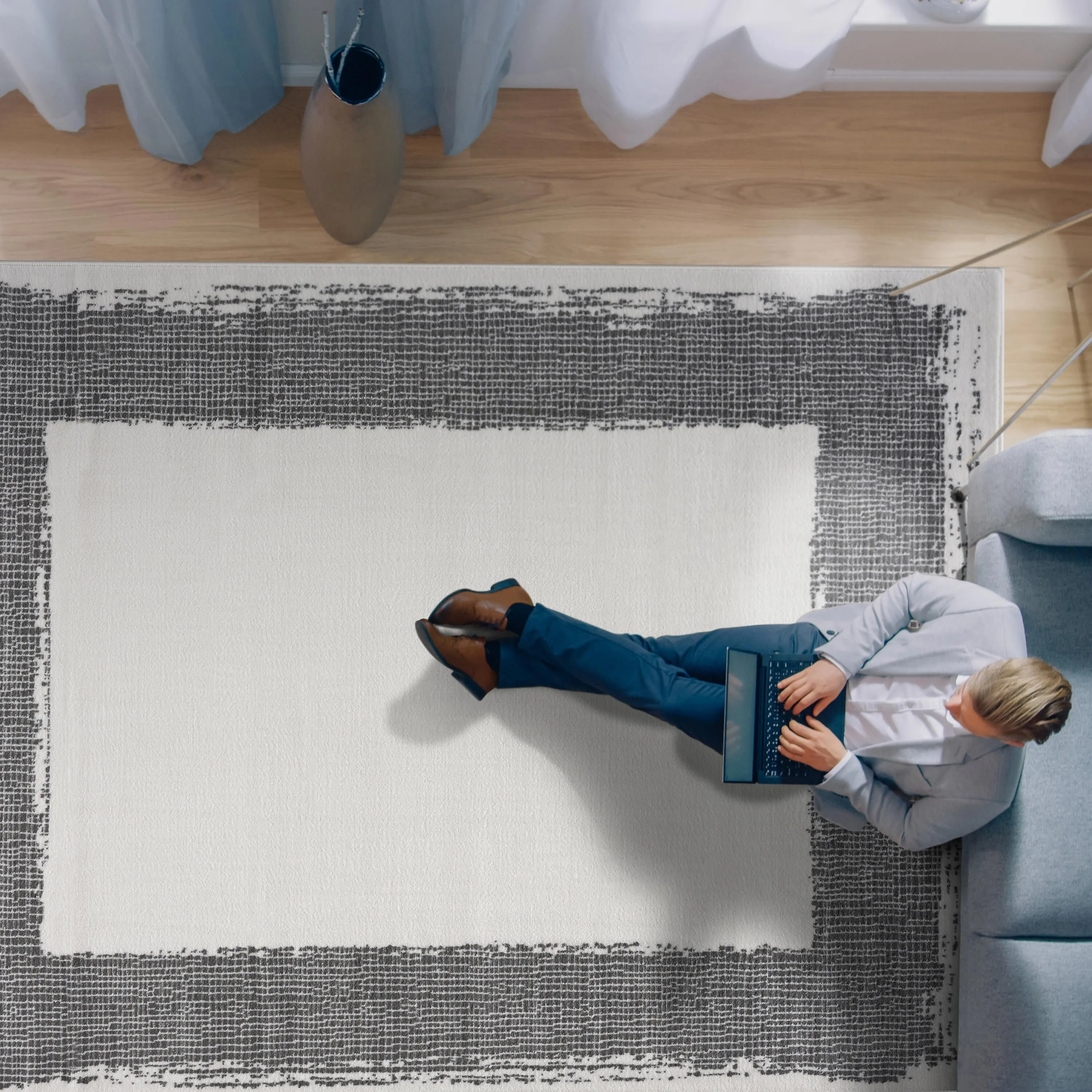Beverly Rug Modern Border Indoor Area Rug with Jute Backing for Living Room. Kitchen. Bedroom