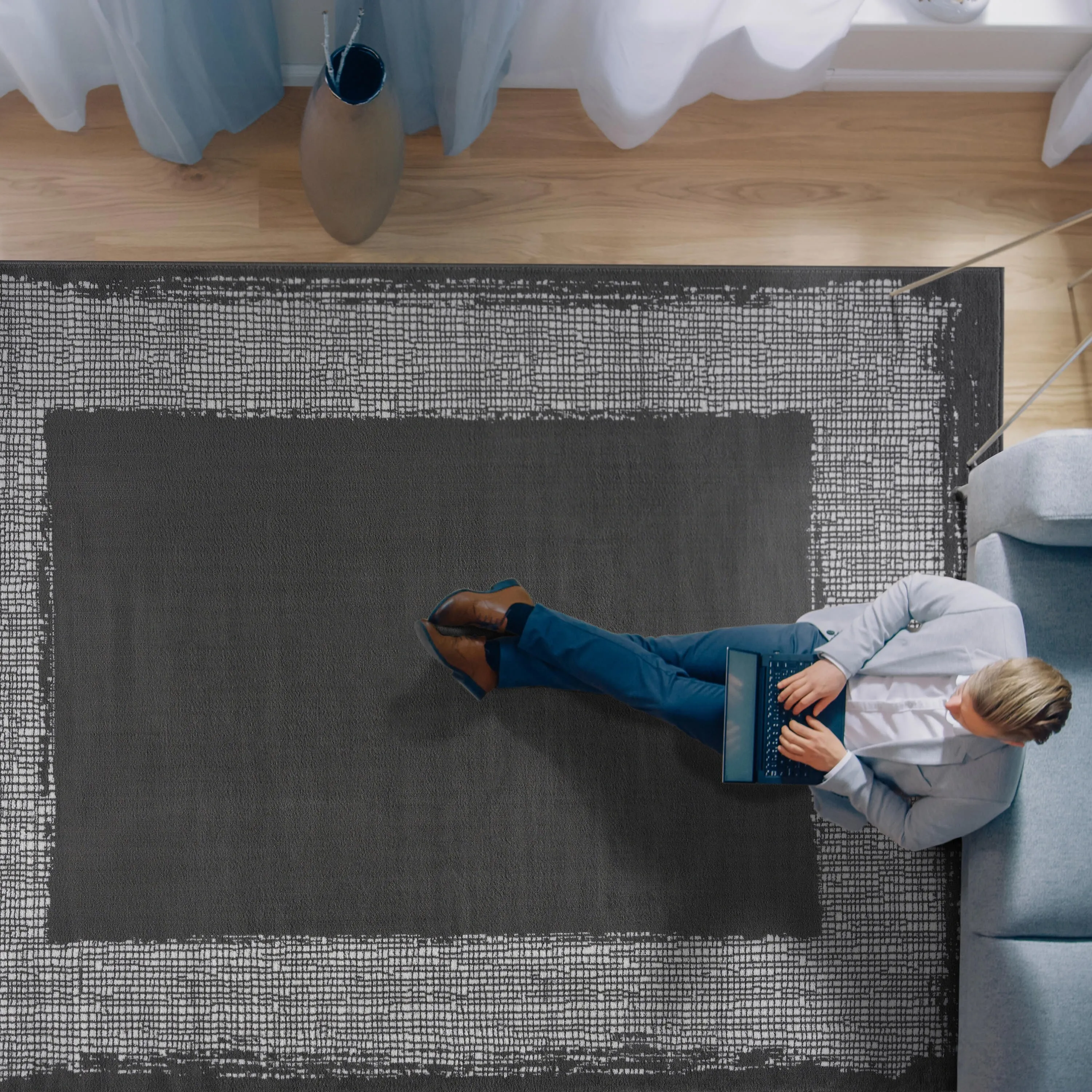 Beverly Rug Modern Border Indoor Area Rug with Jute Backing for Living Room. Kitchen. Bedroom