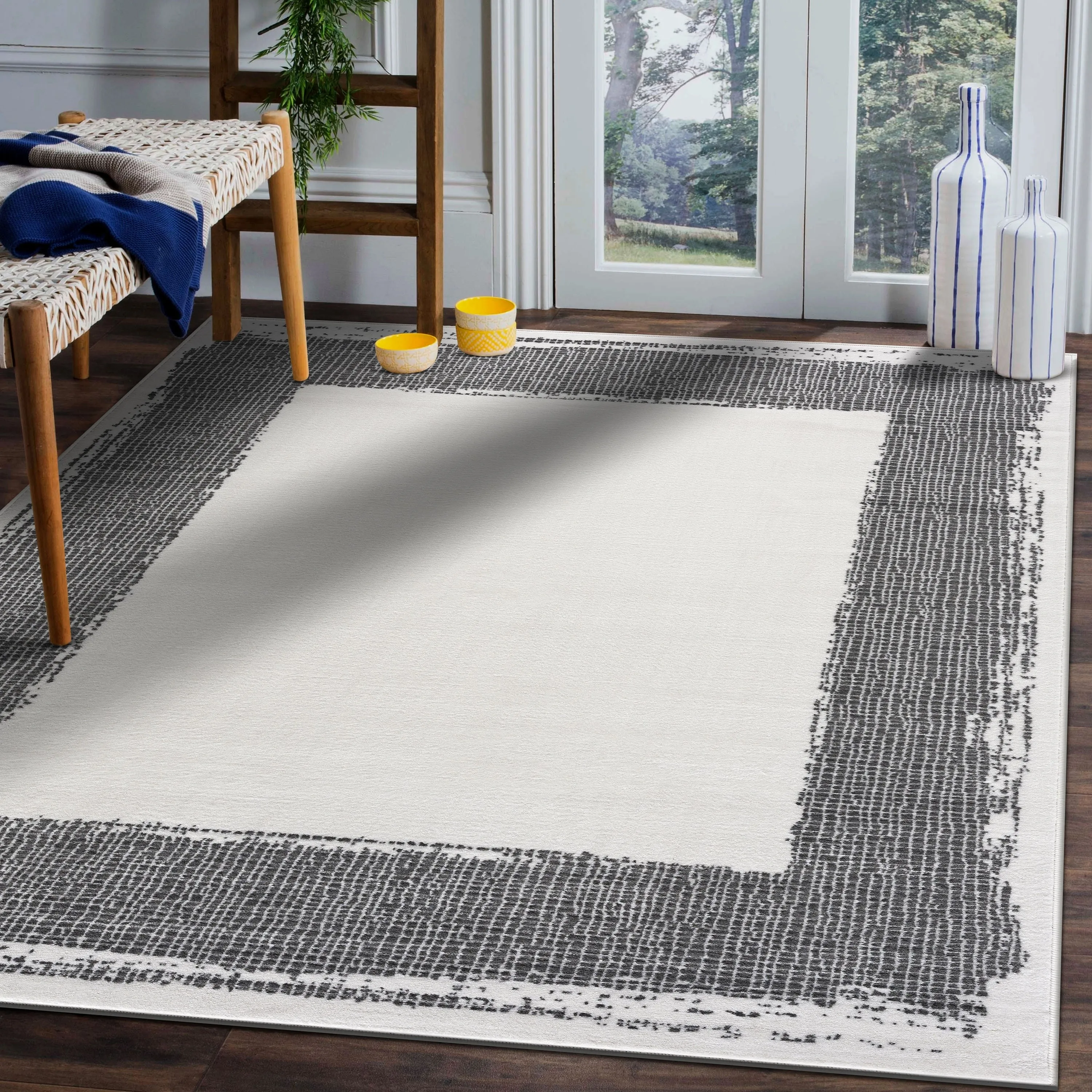 Beverly Rug Modern Border Indoor Area Rug with Jute Backing for Living Room. Kitchen. Bedroom