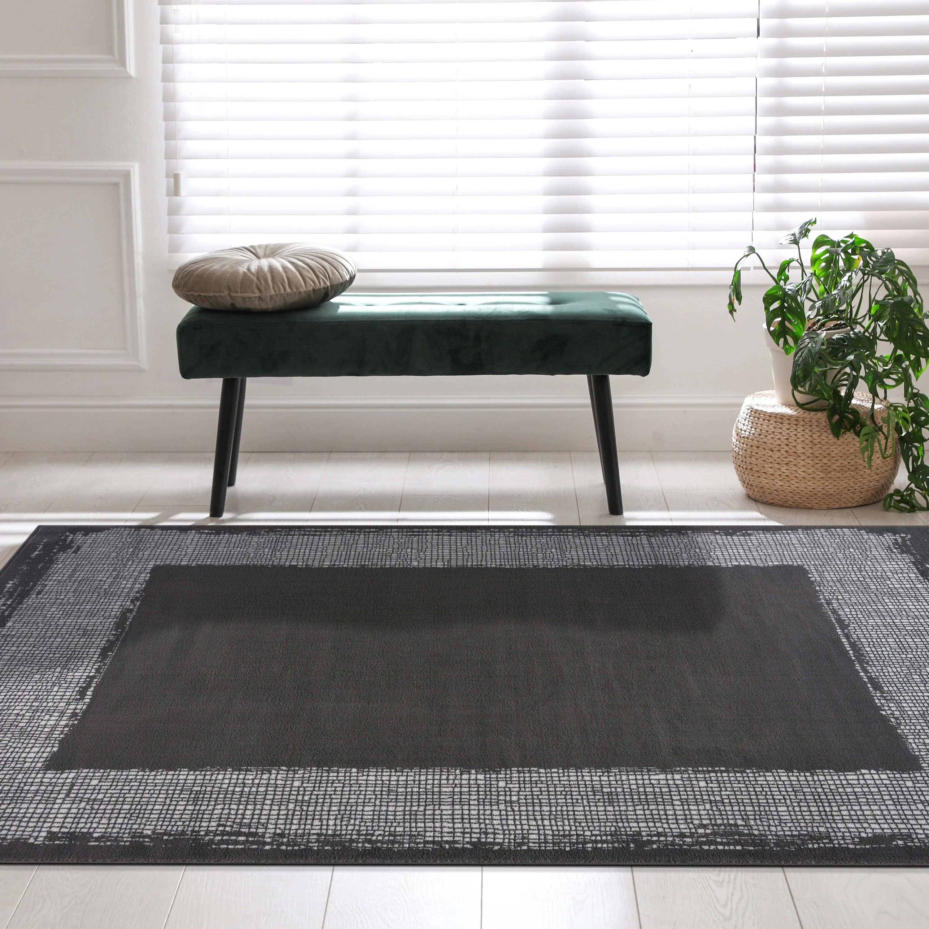 Beverly Rug Modern Border Indoor Area Rug with Jute Backing for Living Room. Kitchen. Bedroom