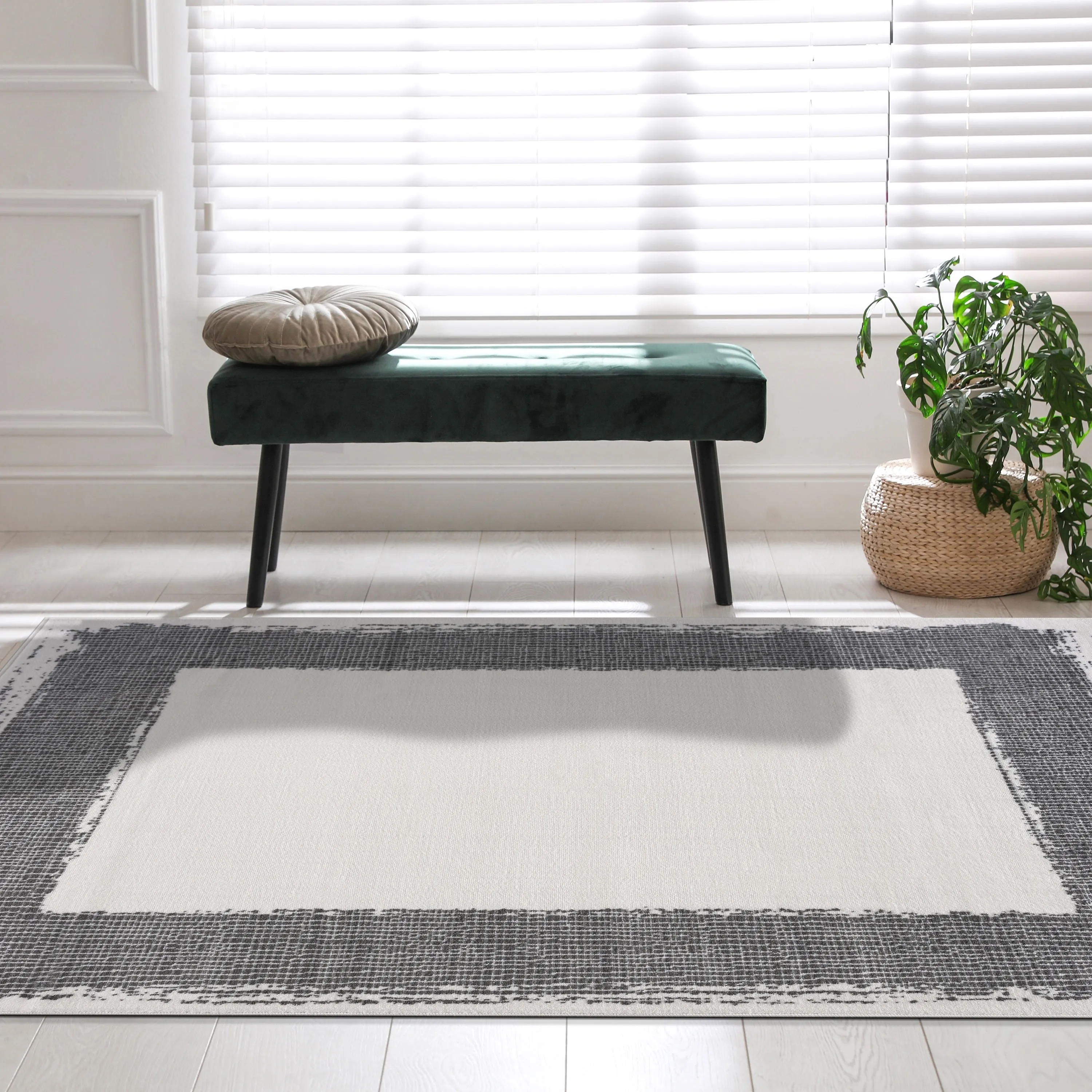 Beverly Rug Modern Border Indoor Area Rug with Jute Backing for Living Room. Kitchen. Bedroom