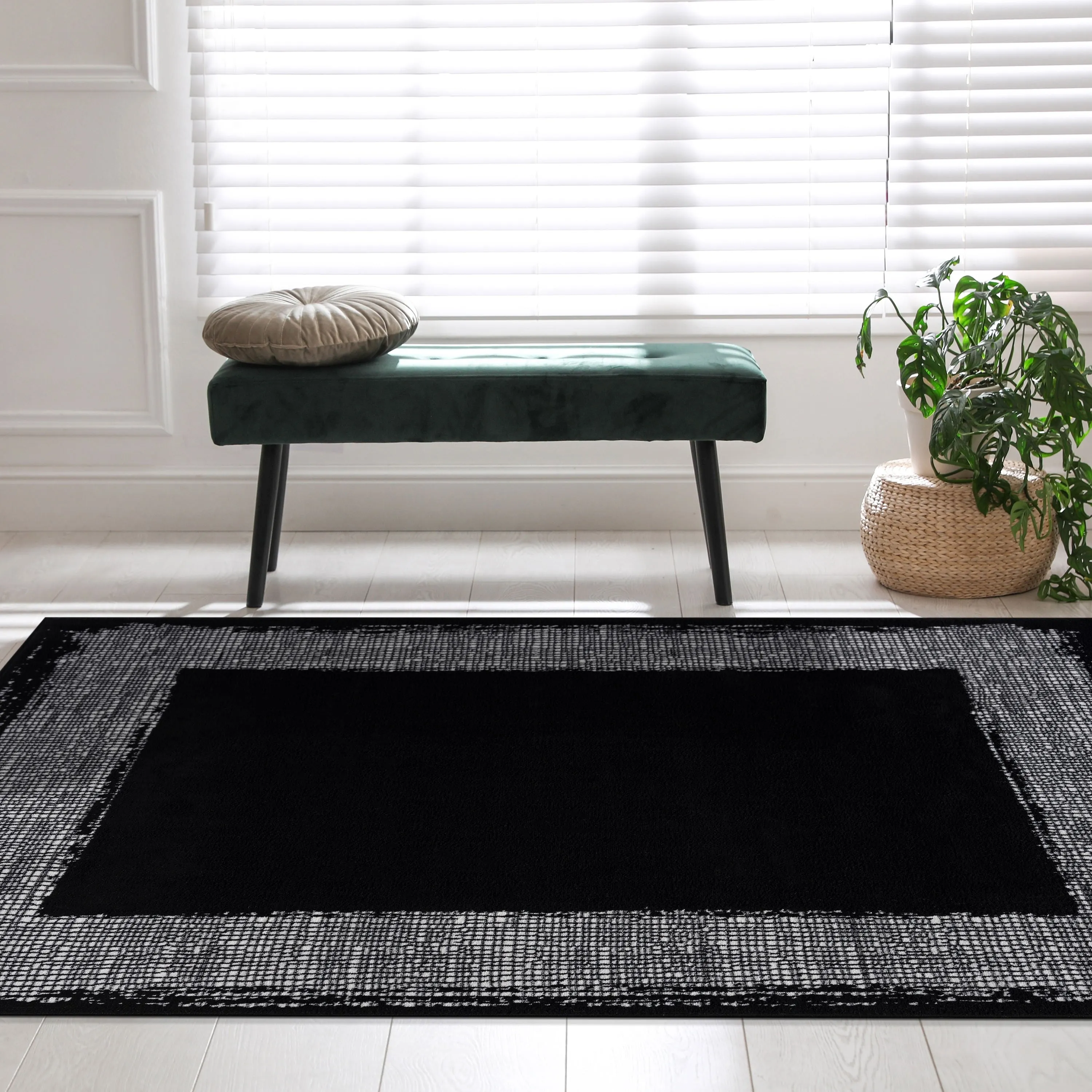 Beverly Rug Modern Border Indoor Area Rug with Jute Backing for Living Room. Kitchen. Bedroom